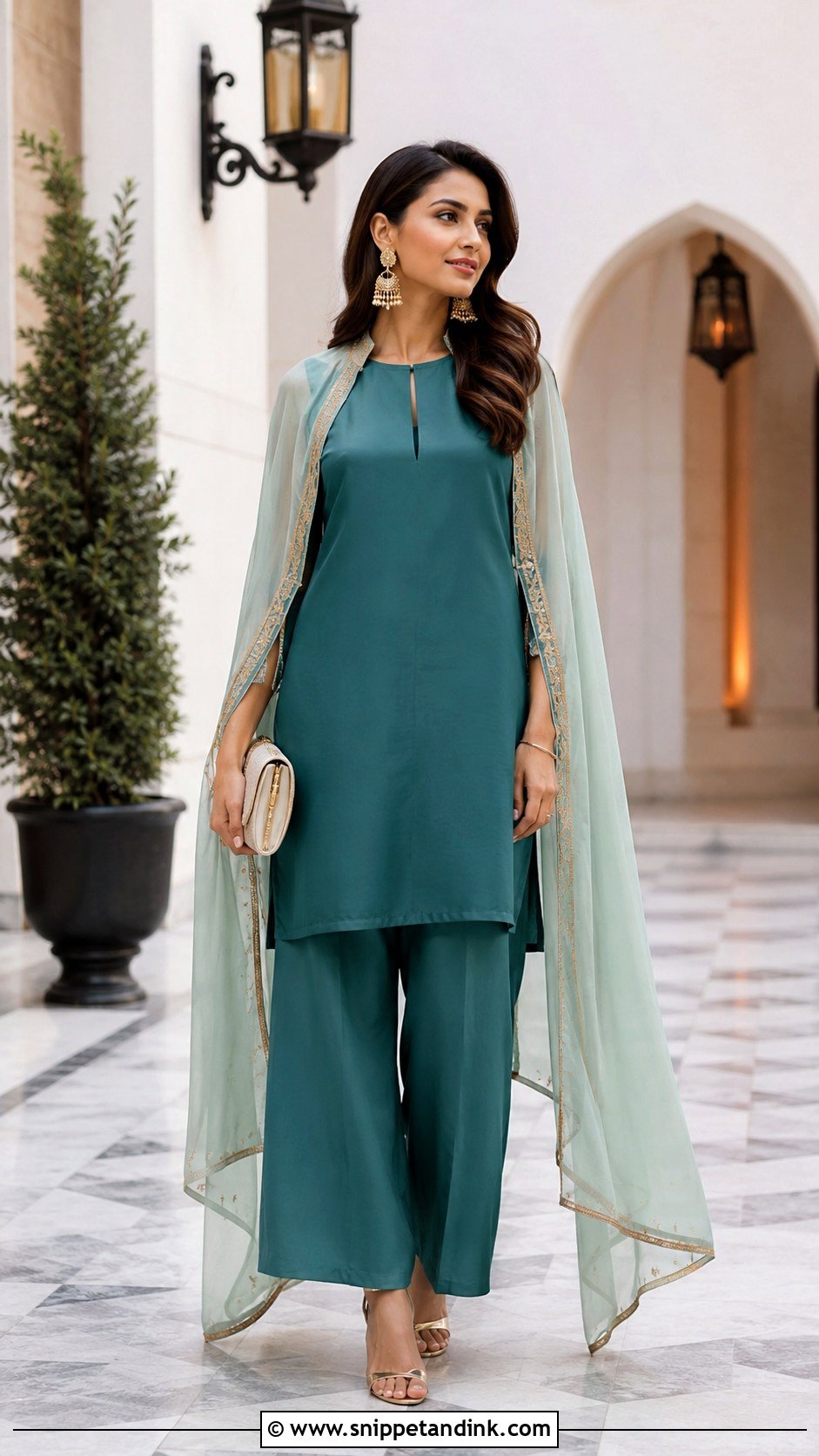 Teal Indo Western Outfit - Snippet and Ink - 30 Eid Mubarak Outfit Ideas