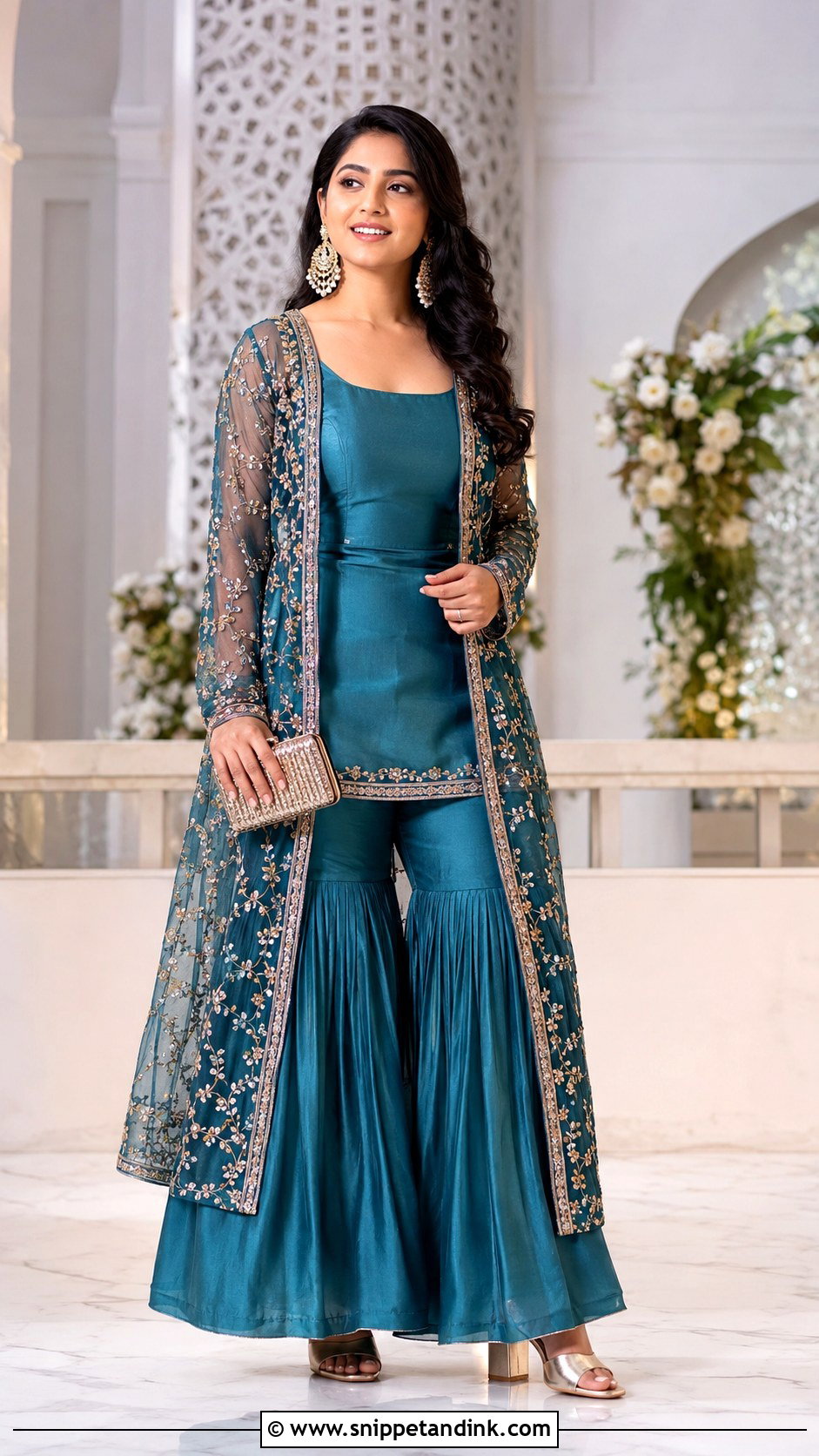 Teal Jacket Bridal Sharara Suit - Snippet and Ink - 20 Bridal Sharara Suit Ideas
