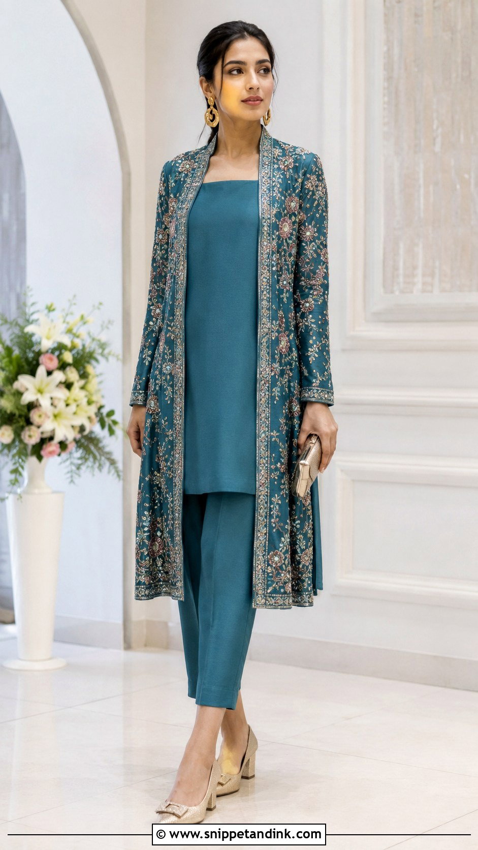 Teal Jacket Kurta Set - Snippet and Ink - 20 Kurta Sets for Women Wedding Ideas
