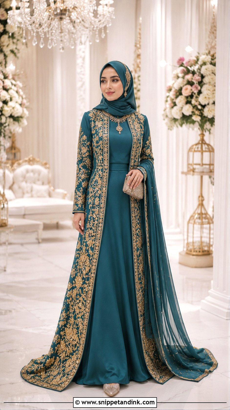 Teal Jacket Lehenga Hijabi Bride - Snippet and Ink - 20 Desi Hijabi Bride Ideas