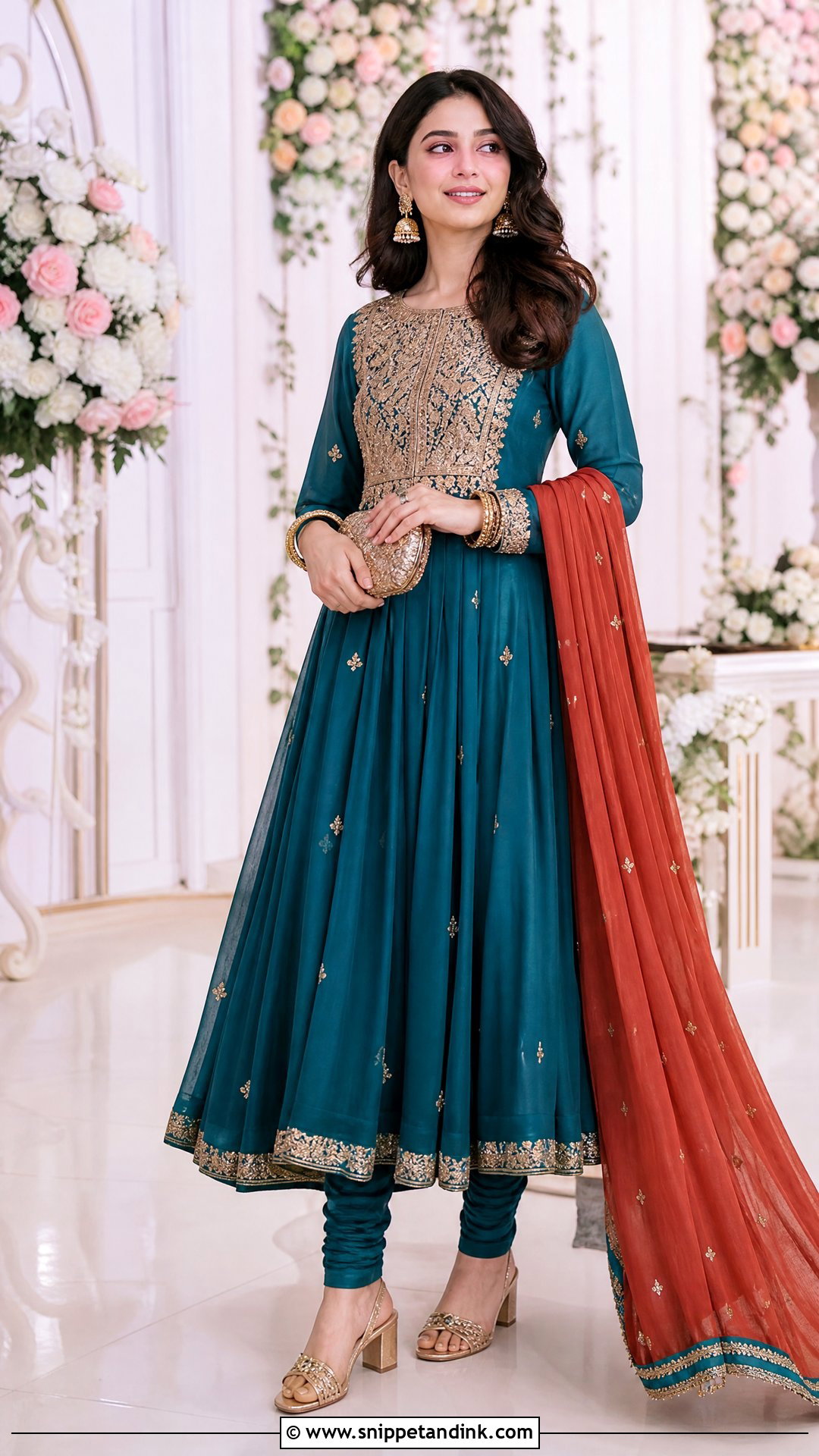 Teal Kalidar Dress For Evening Function - Snippet and Ink - 20 Pakistani Function Dresses