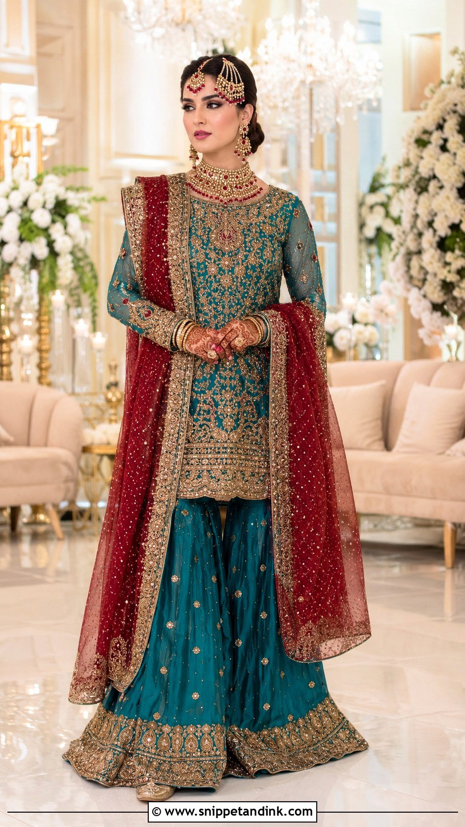 Teal Kashees Bridal Sharara - Snippet and Ink - 20 Kashees Bridal Dresses