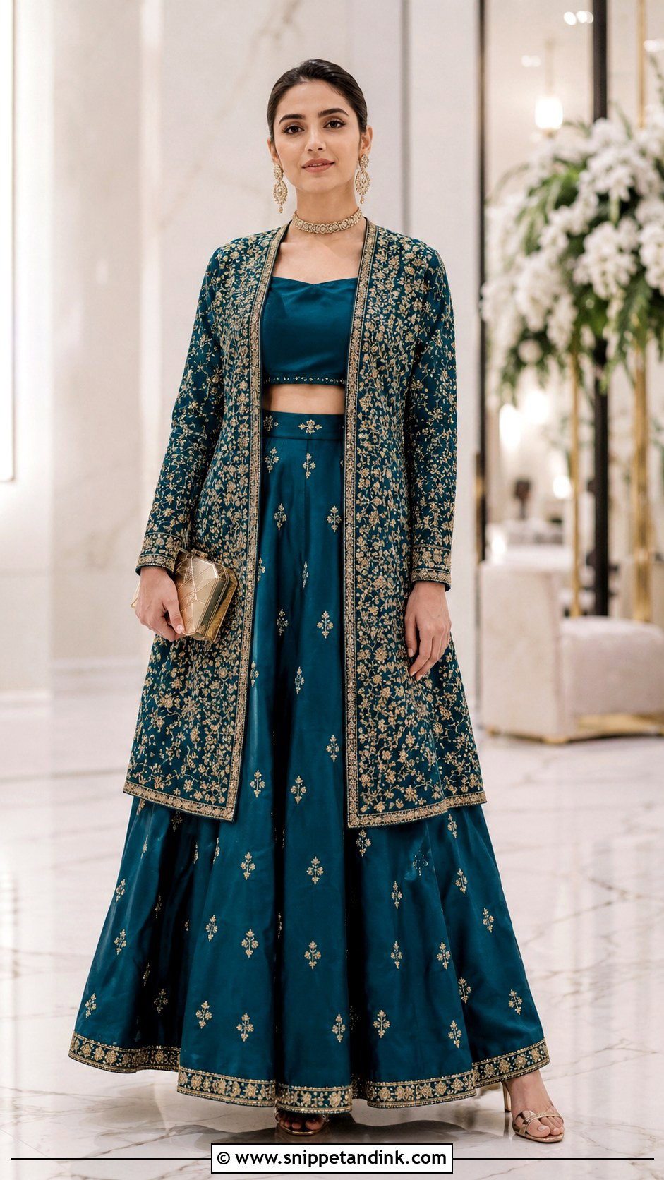Teal Kashmiri Jacket Lehenga - Snippet and Ink - 20 Kashmiri Wedding Dress Ideas