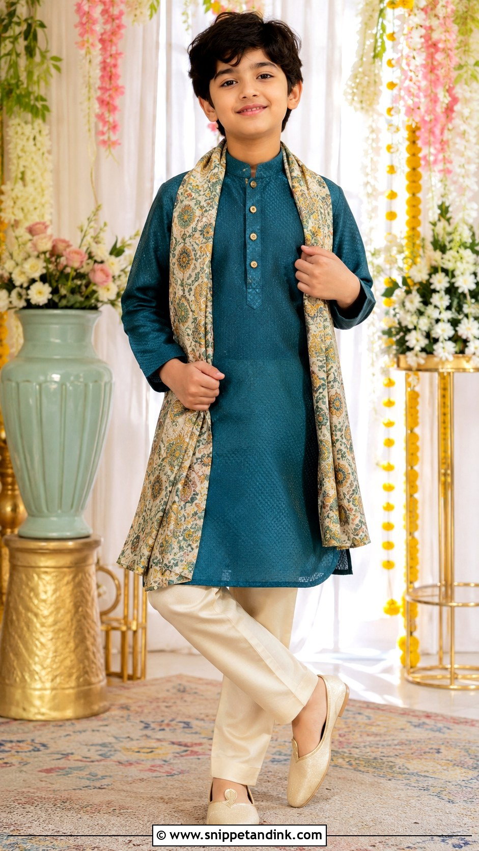 Teal Kurta Pajama For Boys - Snippet and Ink - 25 Mehndi Dress for Boys Ideas