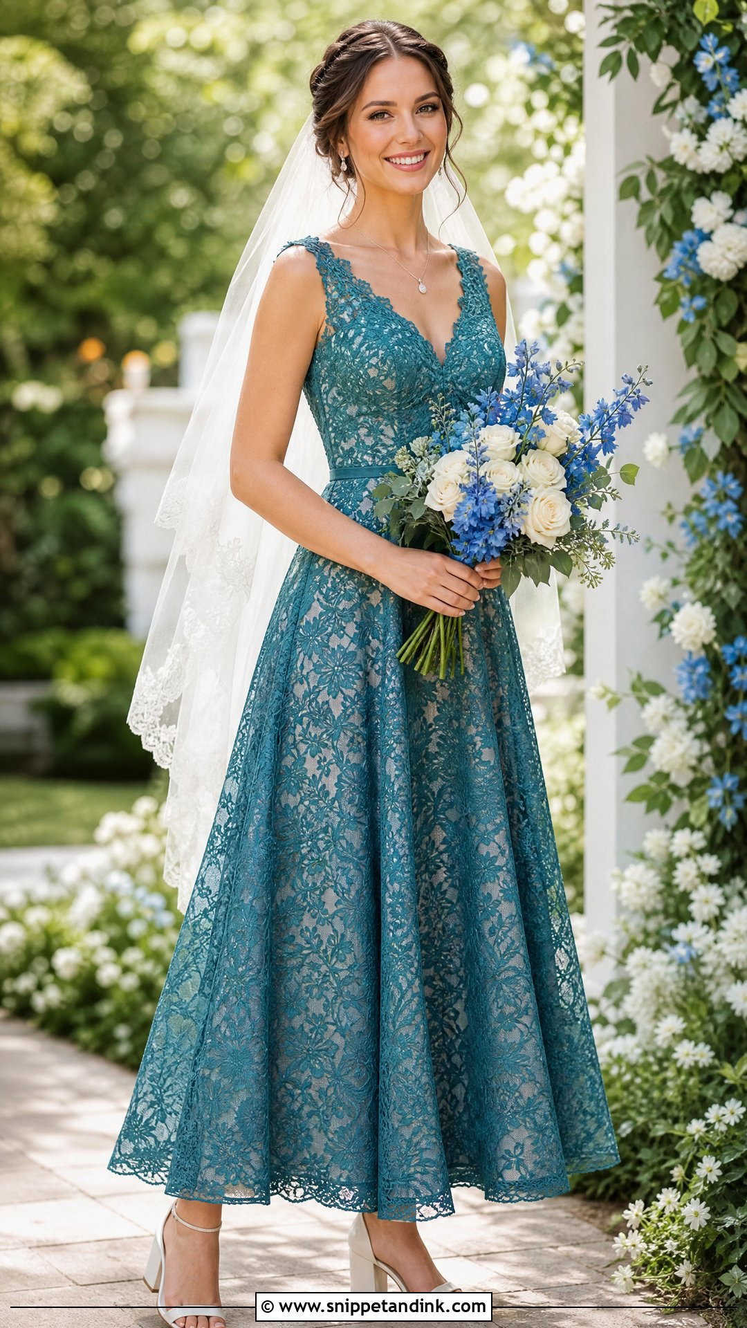 Teal Lace A Line Wedding Dress - Snippet and Ink - 25 Teal Wedding Dress Ideas