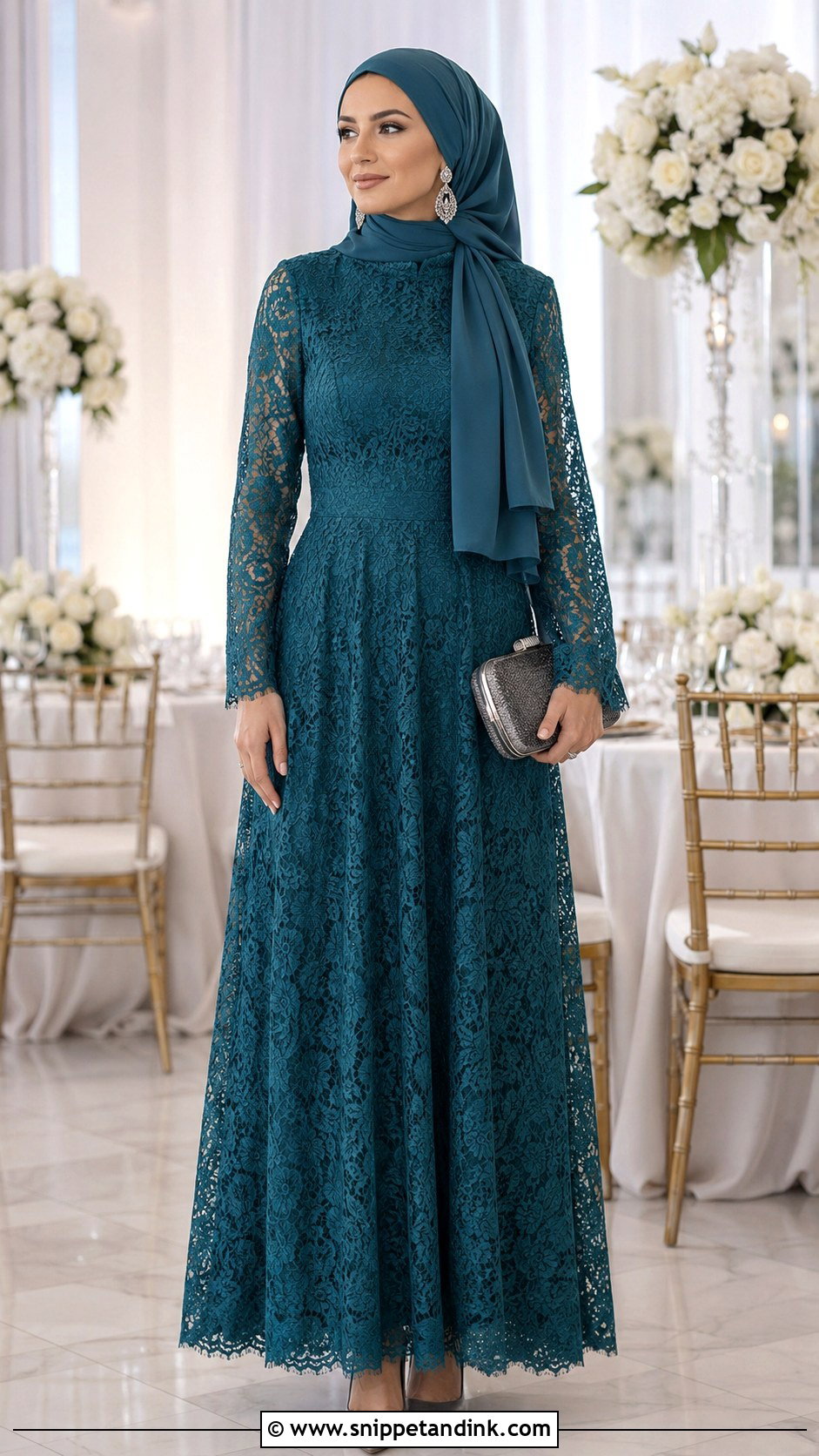 Teal Lace Hijab Dress - Snippet and Ink - 20 Hijab Dresses for Wedding Party
