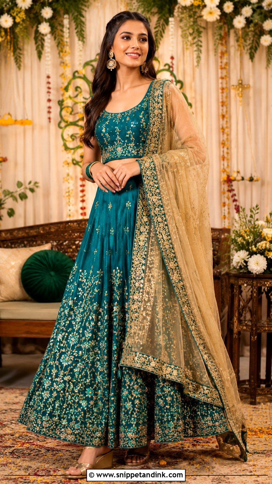 Teal Lehenga Mehendi Outfit - Snippet and Ink - 35 Mehendi Outfits