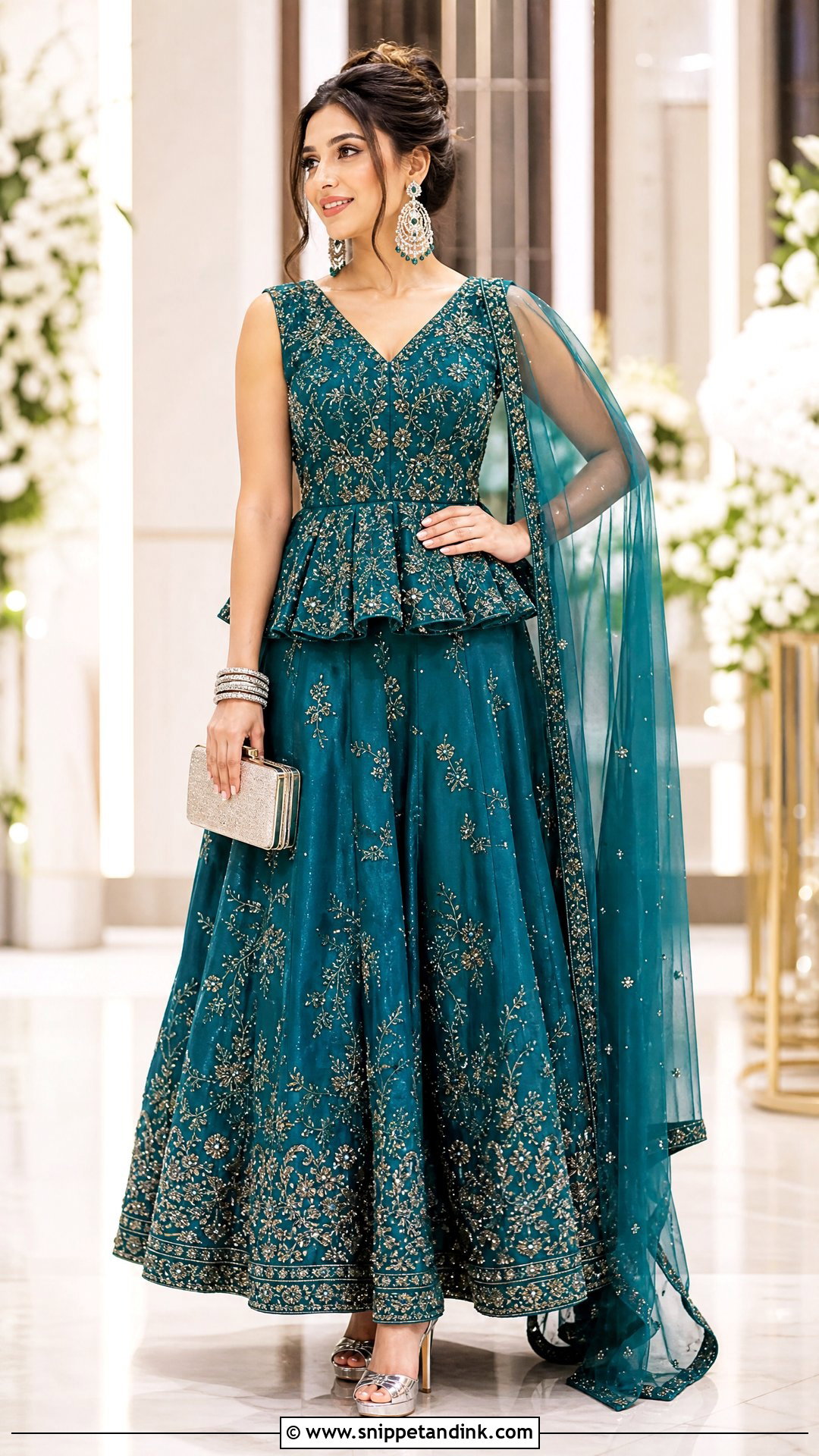 Teal Lehenga With Peplum Blouse - Snippet and Ink - 20 Wedding Lenghas Ideas