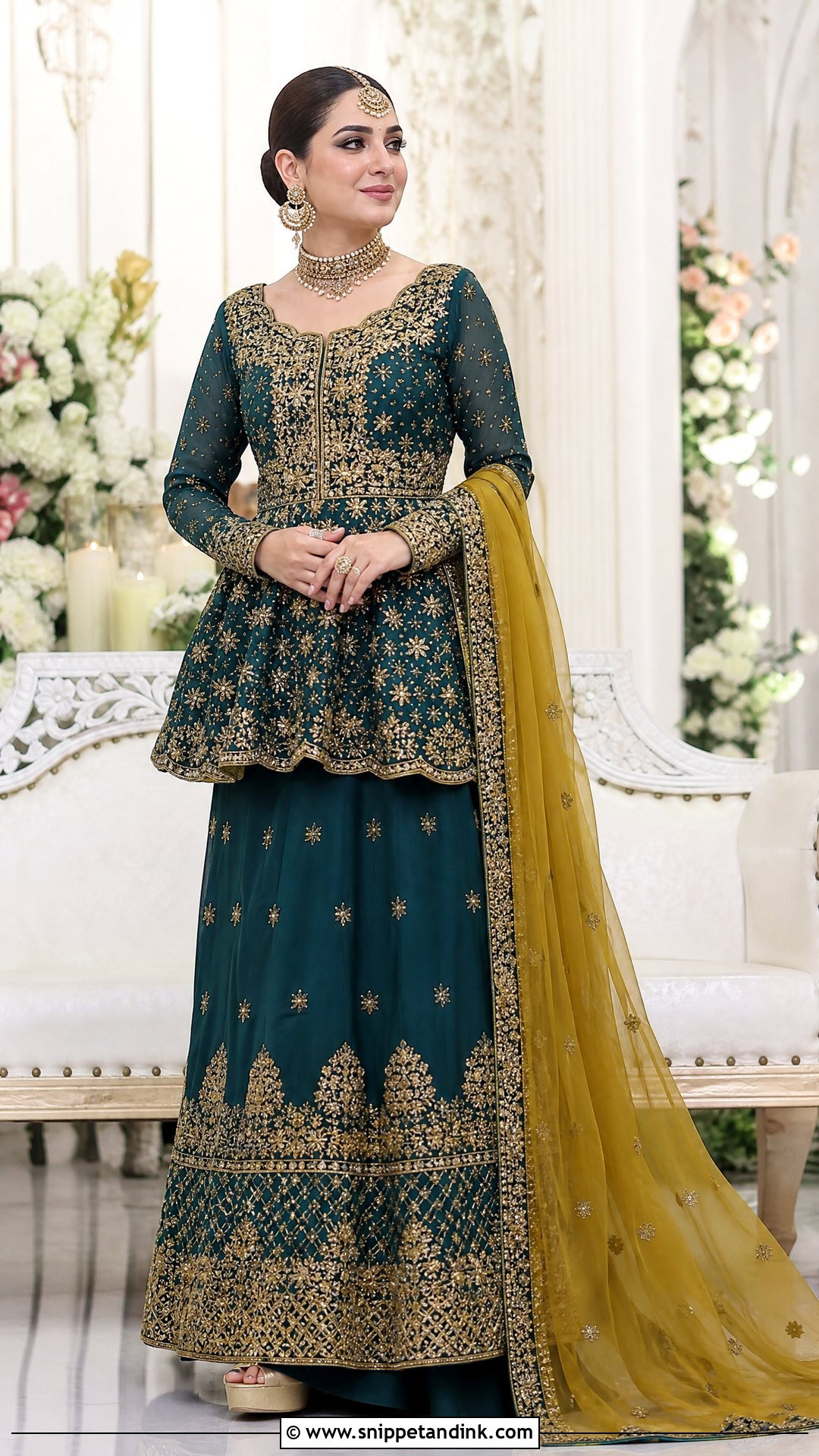 Teal Mehndi Bridal Peplum Lehenga - Snippet and Ink - 20 Pakistan Mehndi Bridal Outfit Ideas
