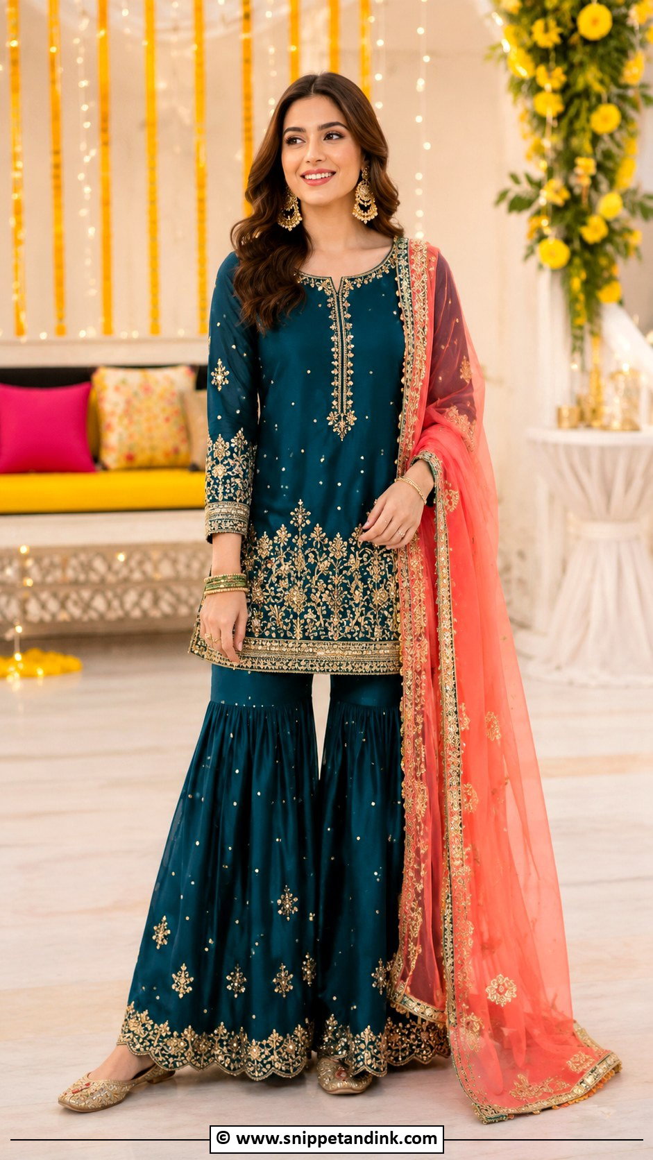 Teal Mehndi Sharara Dress - Snippet and Ink - 30 Pakistani Mehndi Dresses