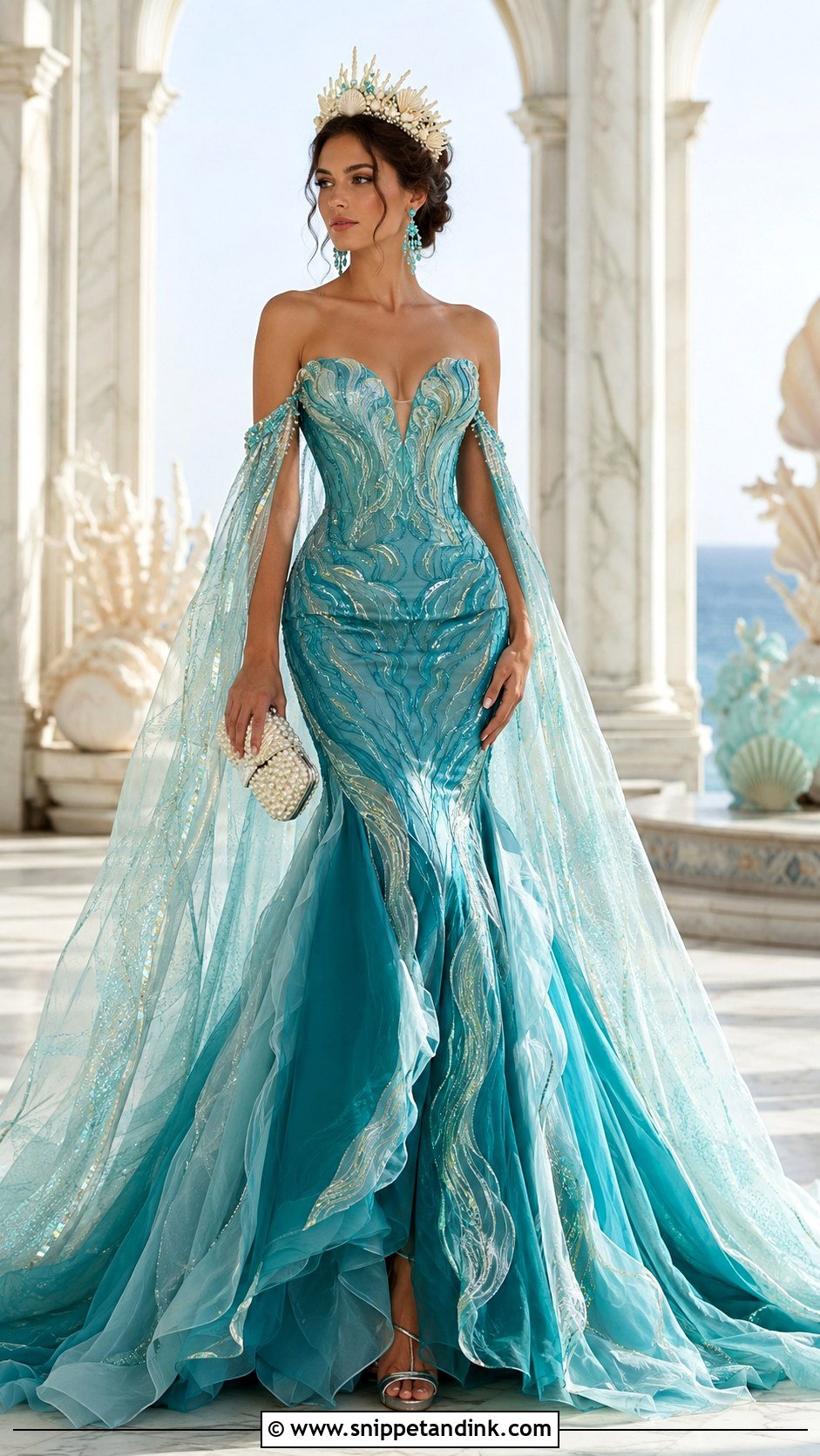 Teal Mermaid Queen Ball Gown - Snippet and Ink - 20 Ball Gown Fantasy Royal Ideas