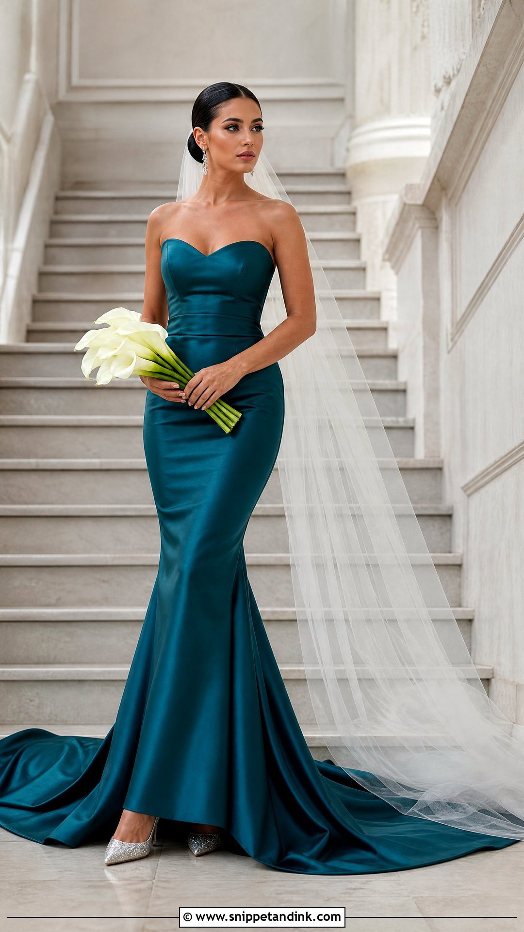 Teal Mermaid Wedding Dress With Train - Snippet and Ink - 25 Teal Wedding Dress Ideas
