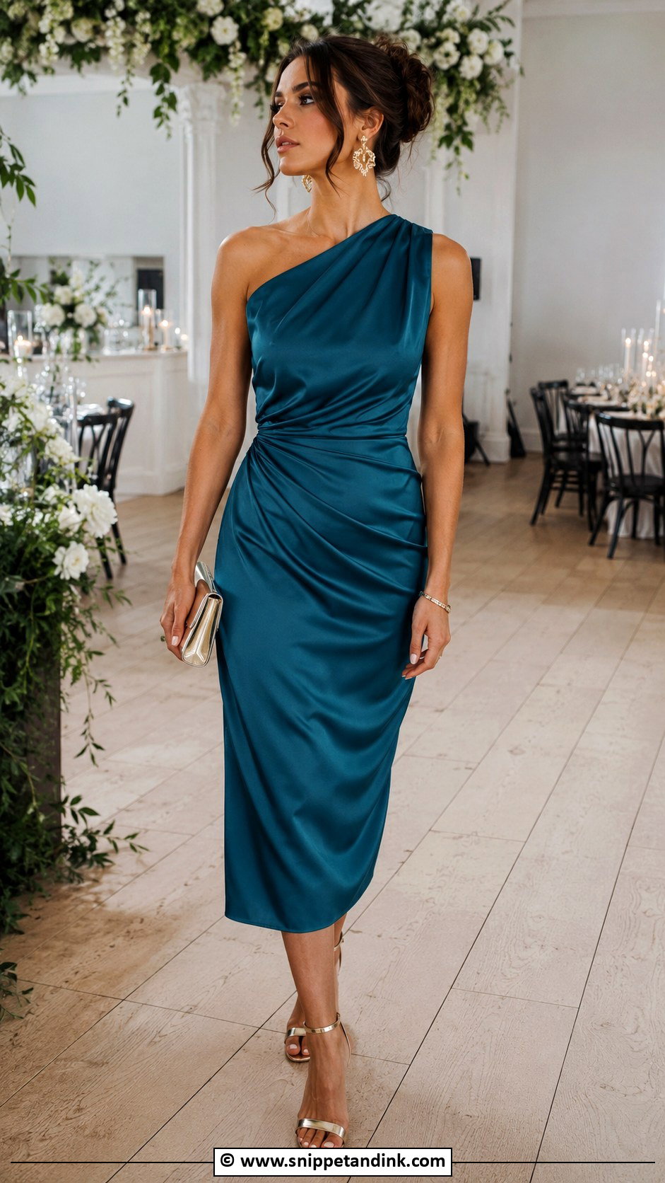 Teal One Shoulder Dress - Snippet and Ink - 30 Fall Wedding Dress Ideas
