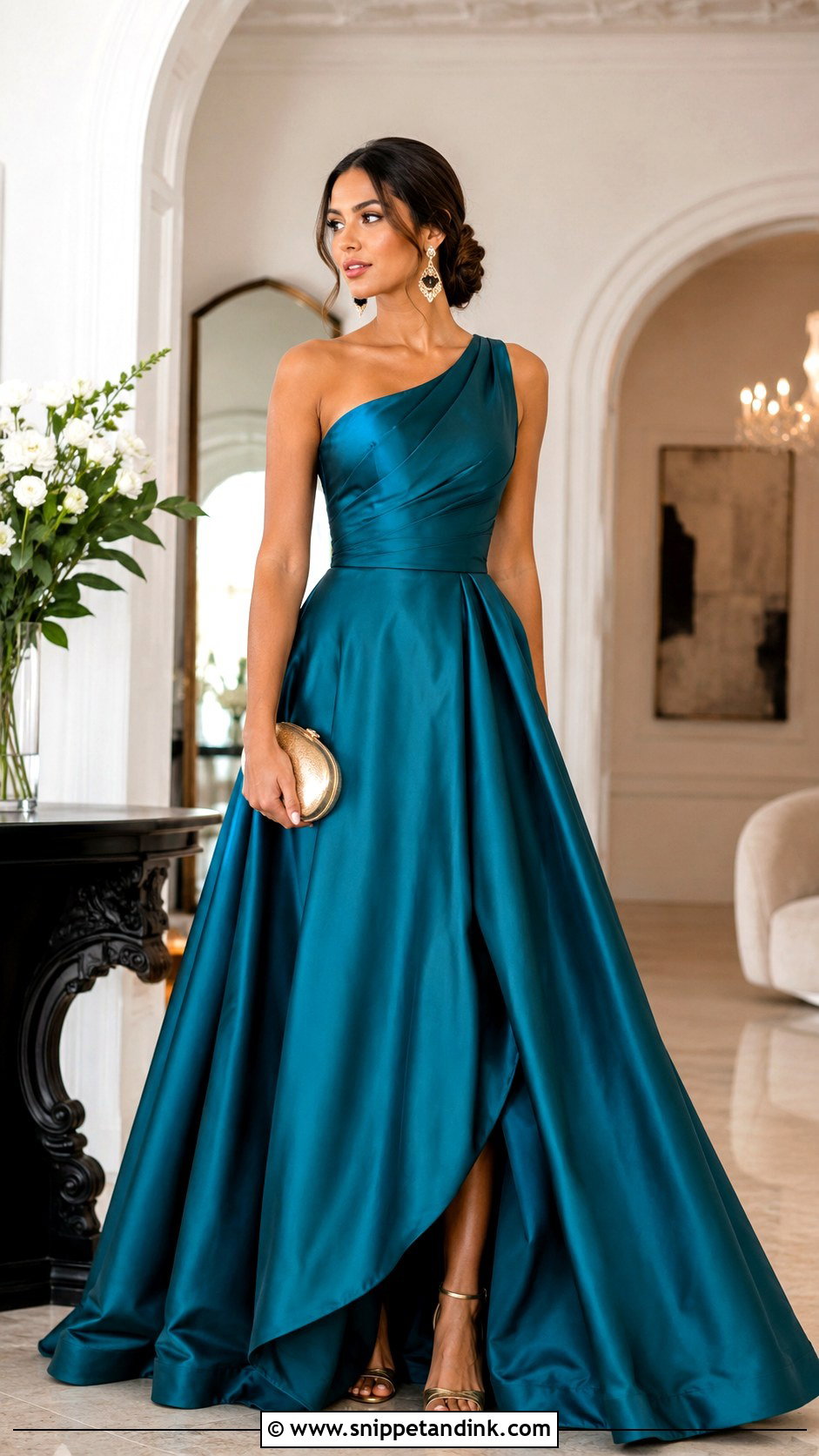 Teal One Shoulder Princess Gown - Snippet and Ink - 20 Gowns Princess