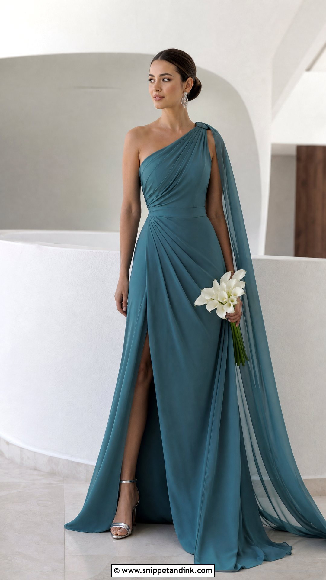 Teal One Shoulder Wedding Dress - Snippet and Ink - 25 Teal Wedding Dress Ideas