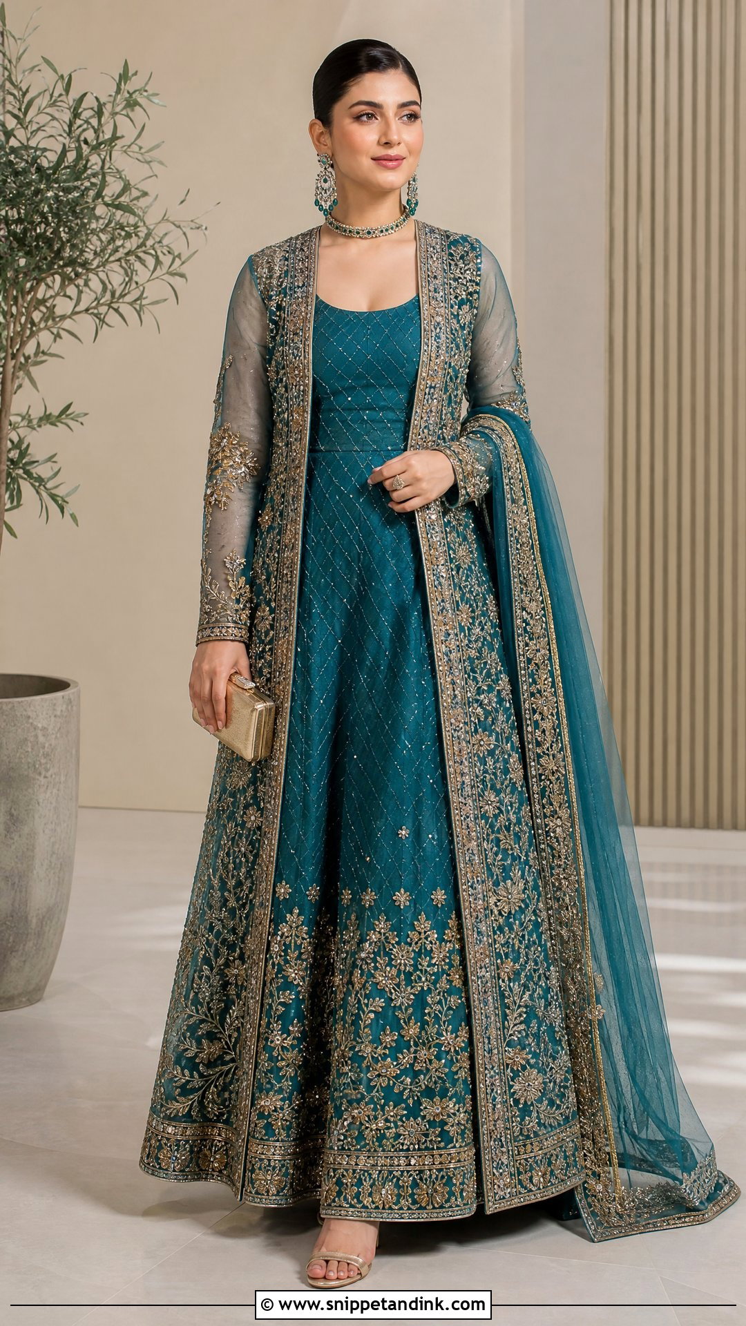 Teal Pakistani Bridal Jacket Lehenga - Snippet and Ink - 20 Pakistani Bridal Wedding Dresses