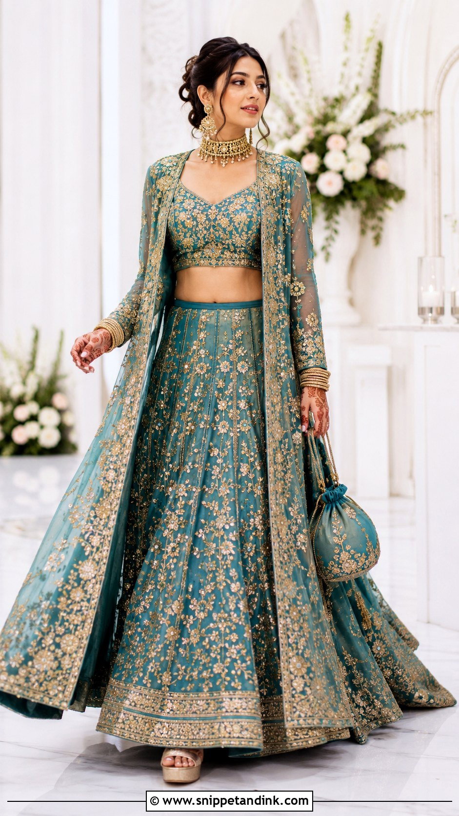 Teal Pakistani Bridal Jacket Lehenga - Snippet and Ink - 20 Pakistan Bridal Dress Ideas