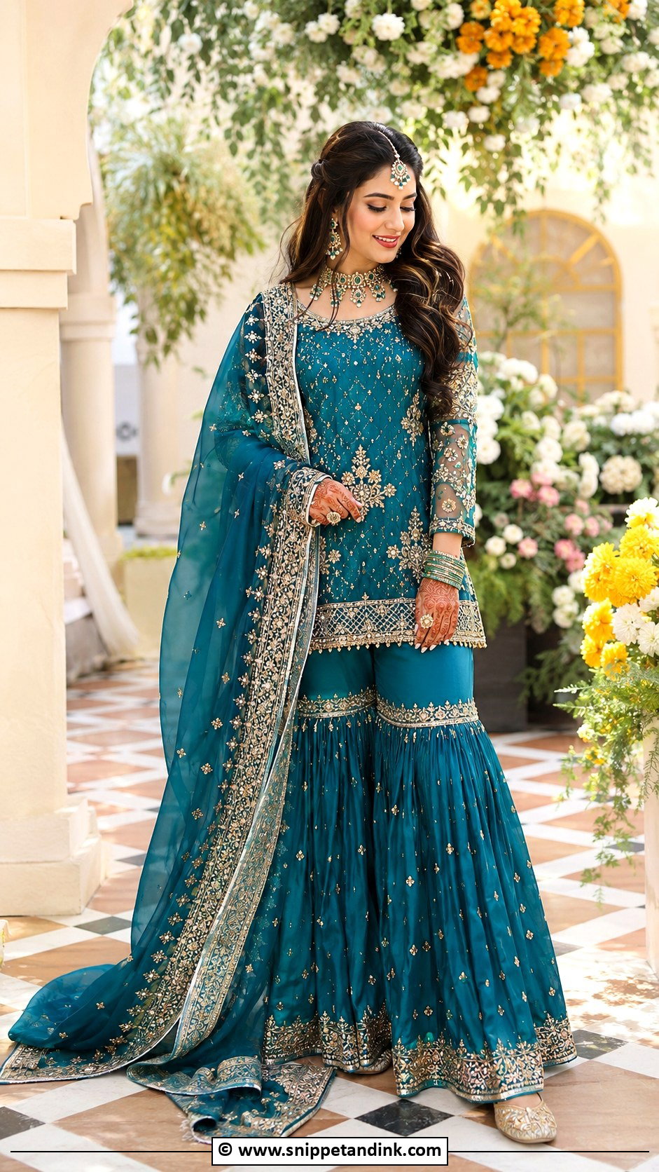 Teal Pakistani Bridal Sharara - Snippet and Ink - 30 Pakistani Bridal Dresses