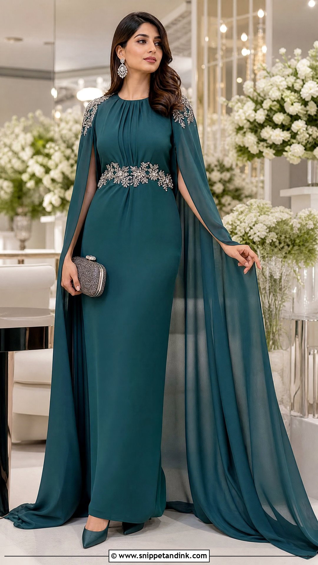 Teal Pakistani Maxi With Cape Sleeves - Snippet and Ink - 20 Pakistani Maxi Designs for Wedding