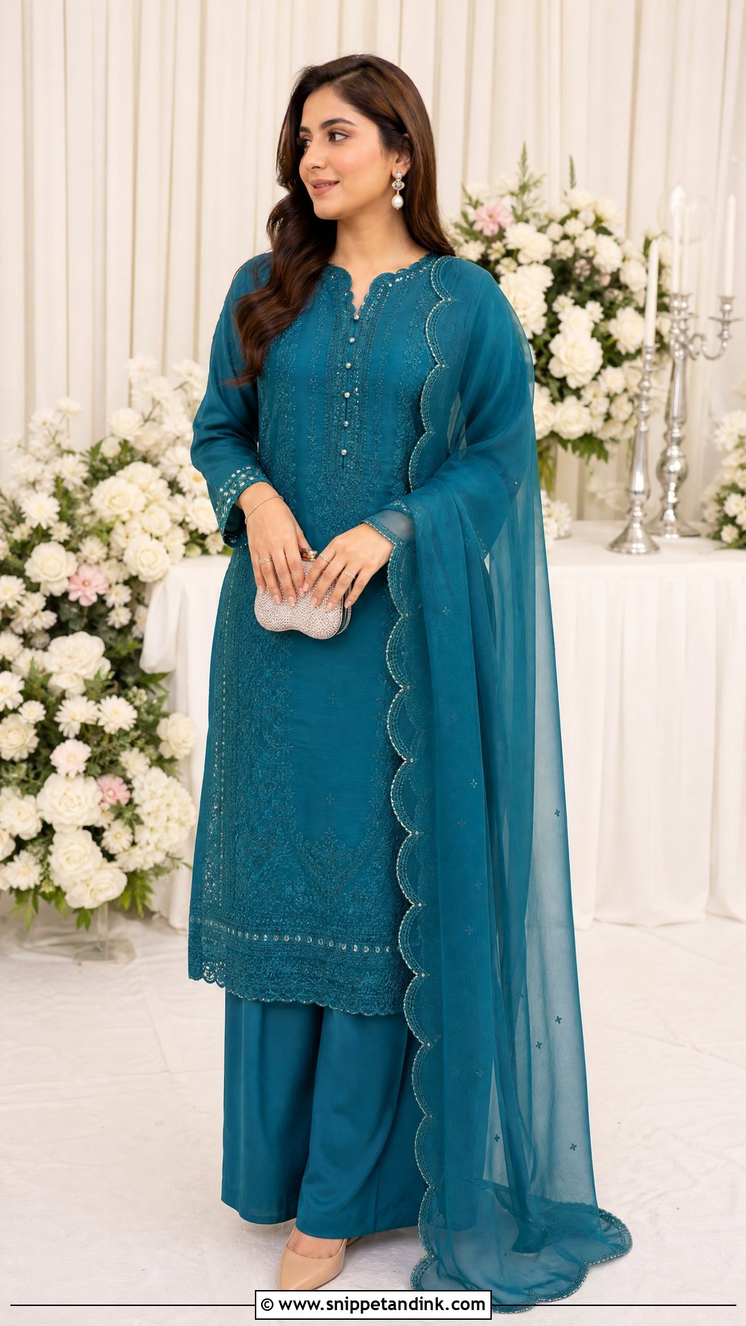 Teal Pakistani Suit With Scalloped Dupatta - Snippet and Ink - 20 Suit with Dupatta Ideas