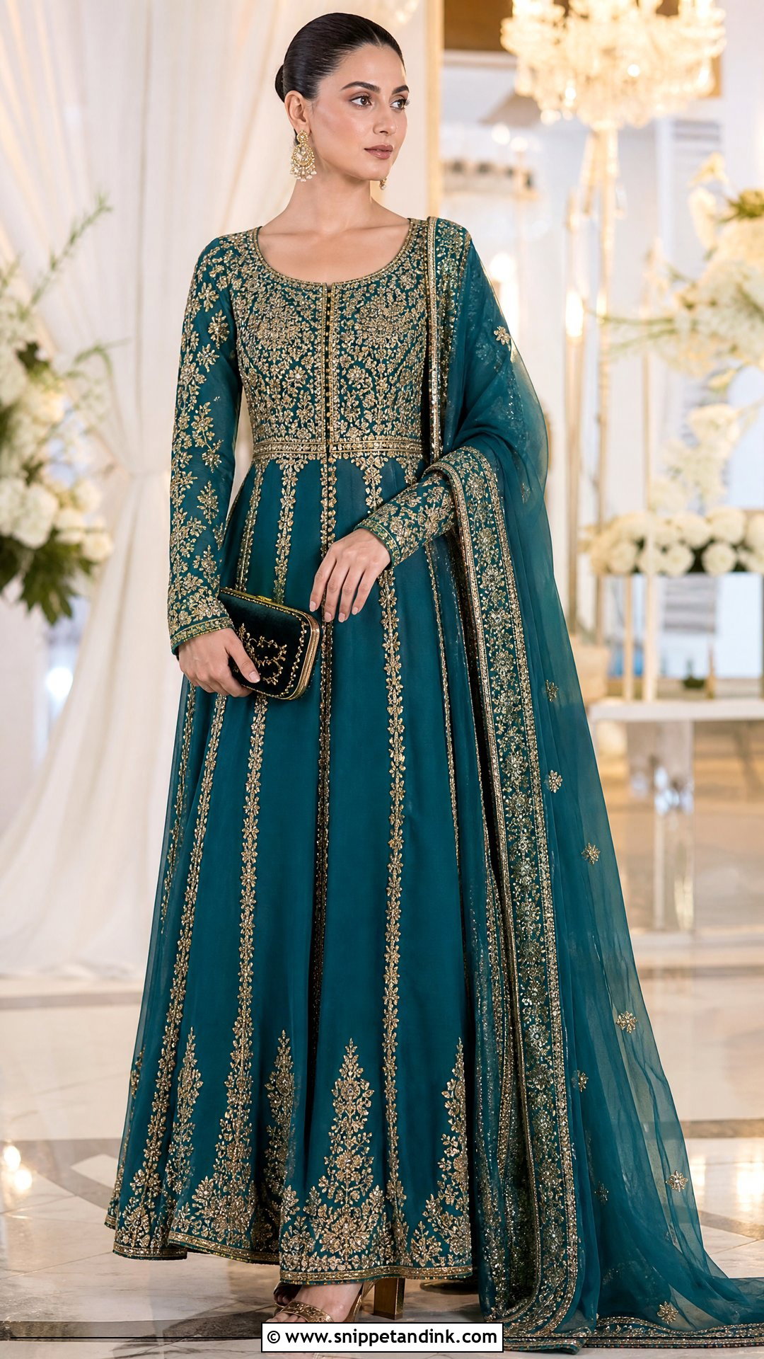 Teal Pakistani Wedding Paneled Pishwas - Snippet and Ink - 25 Simple Pakistani Wedding Dress Ideas
