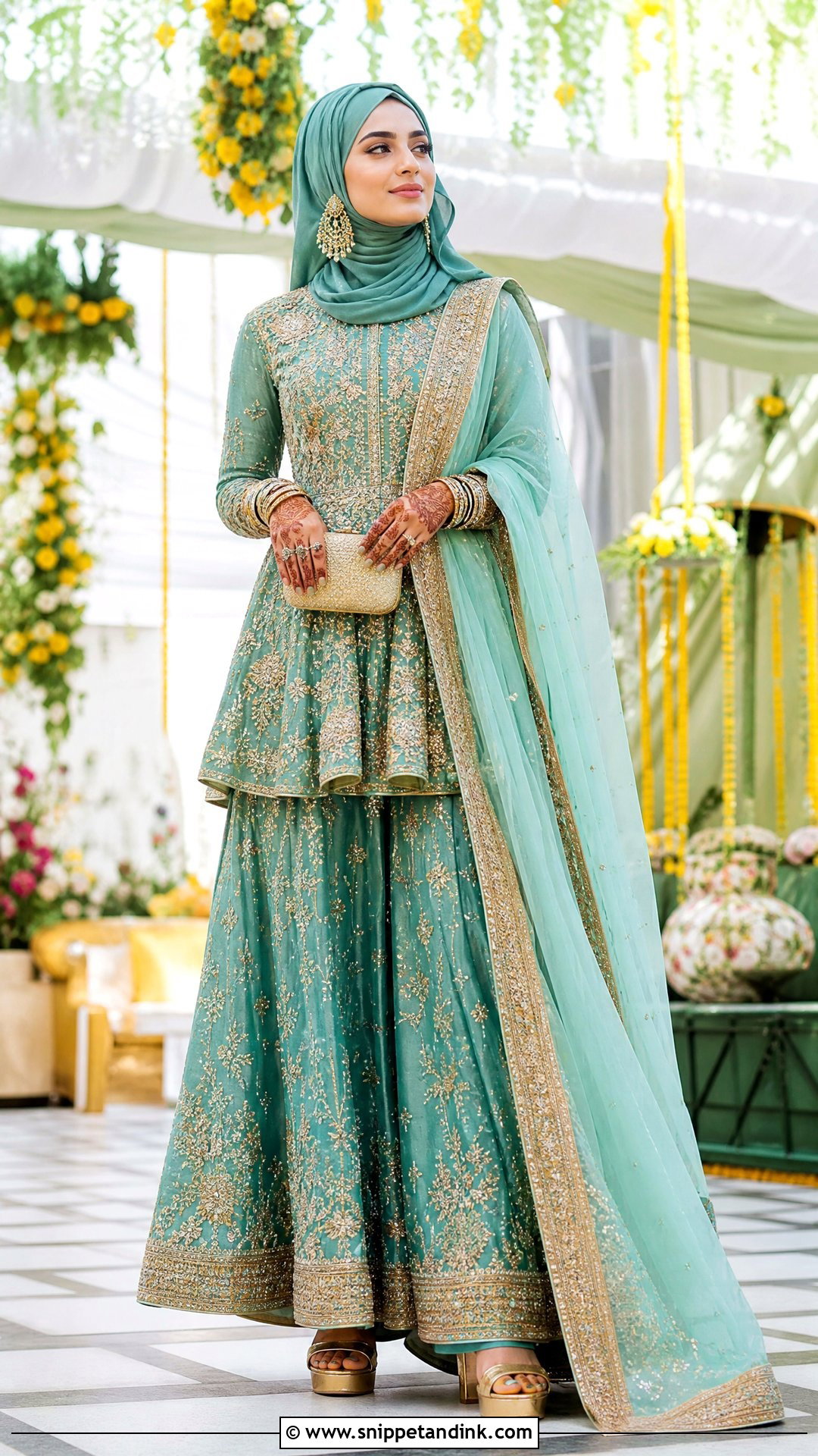 Teal Palazzo Hijab Dulhan Look - Snippet and Ink - 20 Hijab Dulhan Ideas