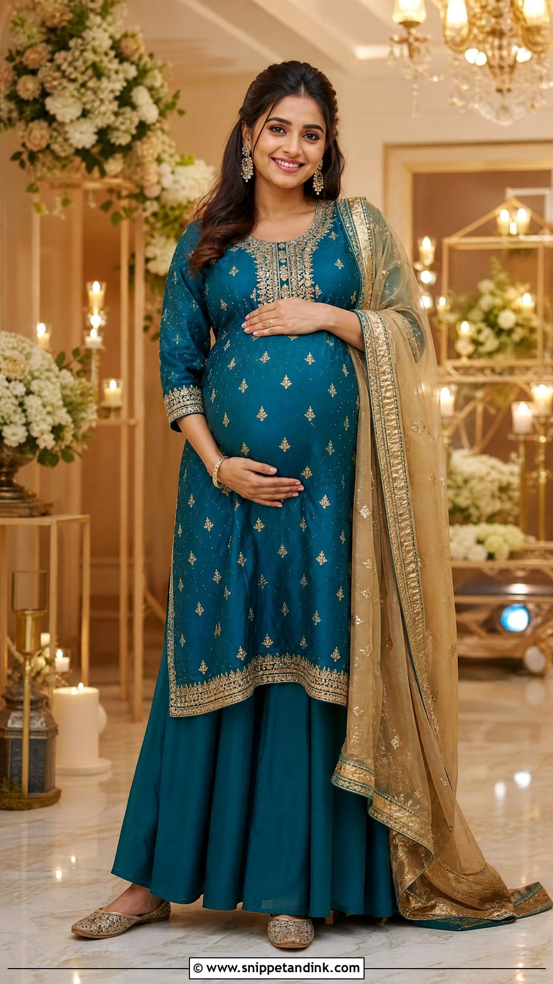 Teal Palazzo Suit Godbharai Look - Snippet and Ink - 25 Godbharai Look Ideas