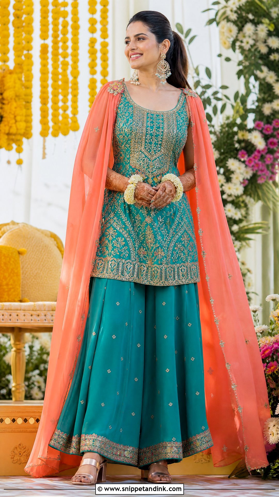 Teal Palazzo Suit Mehendi Outfit - Snippet and Ink - 20 Indian Bridal Mehendi Outfits