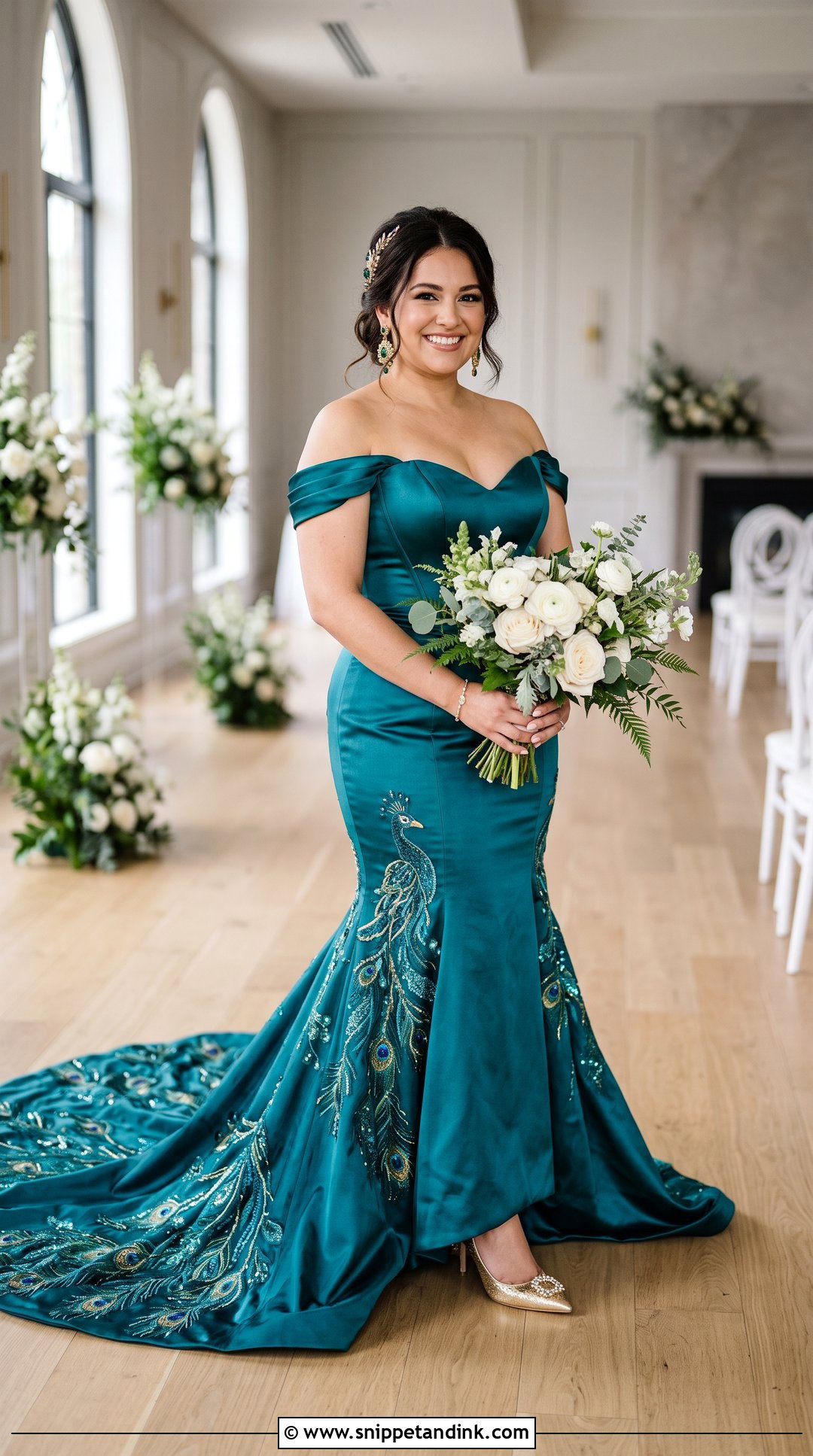 Teal Peacock Mermaid Wedding Dress - Snippet and Ink - 20 Peacock Wedding Dresses