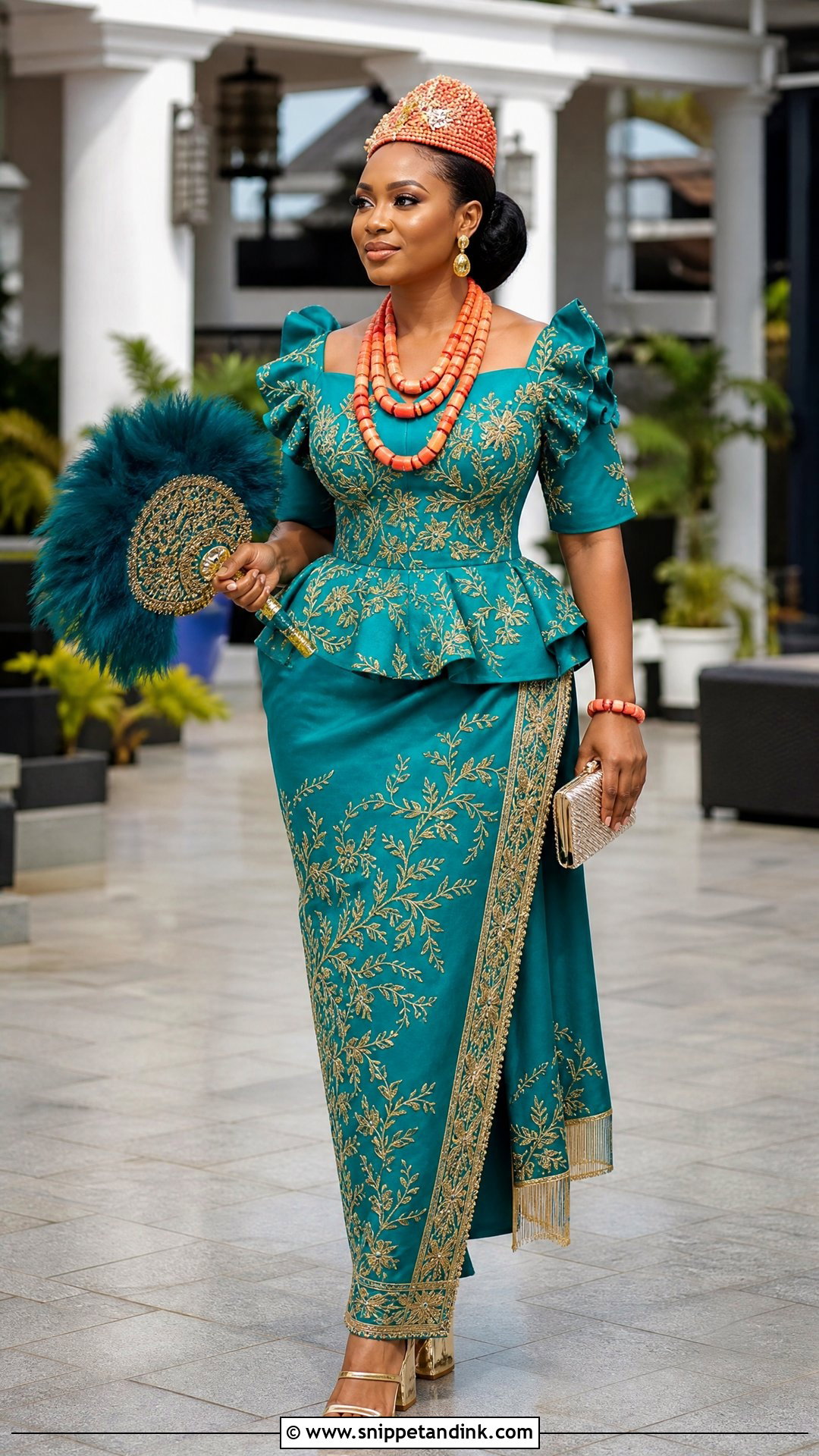 Teal Peplum Igbo Bride Wrapper Outfit - Snippet and Ink - 20 Igbo Bride Traditional Wedding Outfit Ideas