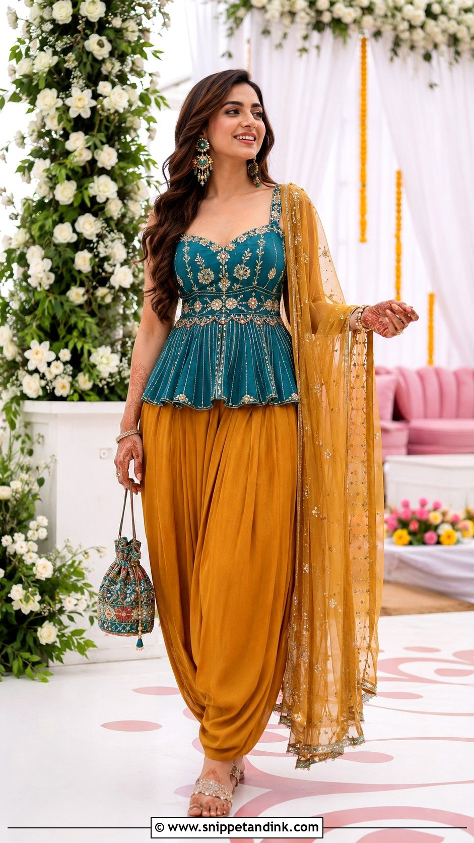 Teal Peplum Mehndi Dress - Snippet and Ink - 20 Mehndi Dress for Bridal Ideas