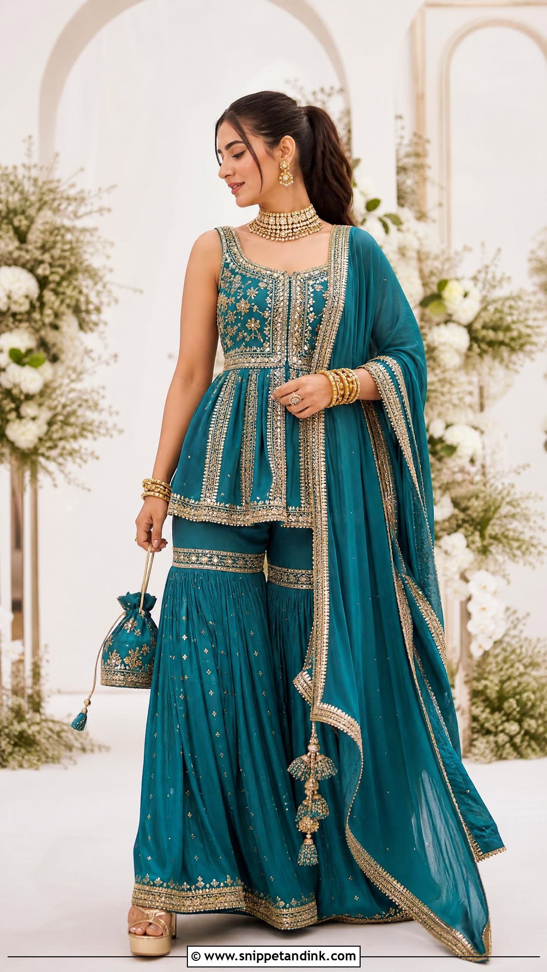 Teal Peplum Punjabi Bridal Sharara Suit - Snippet and Ink - 20 Punjabi Bridal Wedding Suit Ideas