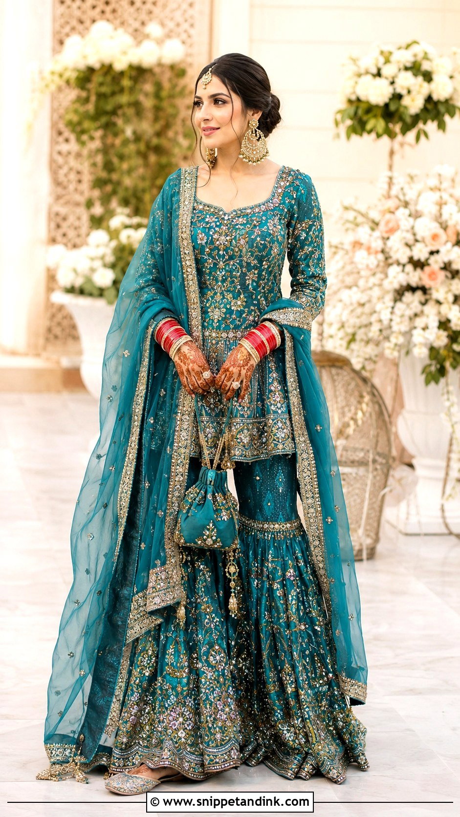 Teal Peplum Sharara Choora Ceremony Outfit - Snippet and Ink - 20 Choora Ceremony Outfit Ideas