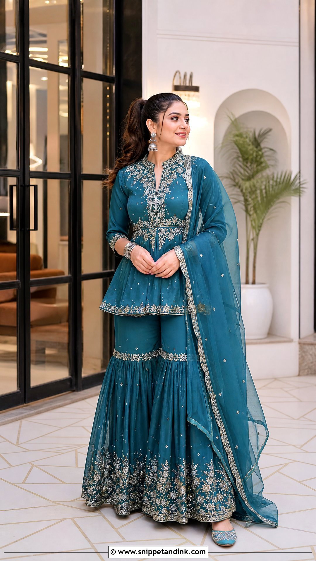 Teal Peplum Sharara Jaago Outfit - Snippet and Ink - 25 Jaago Outfit Ideas