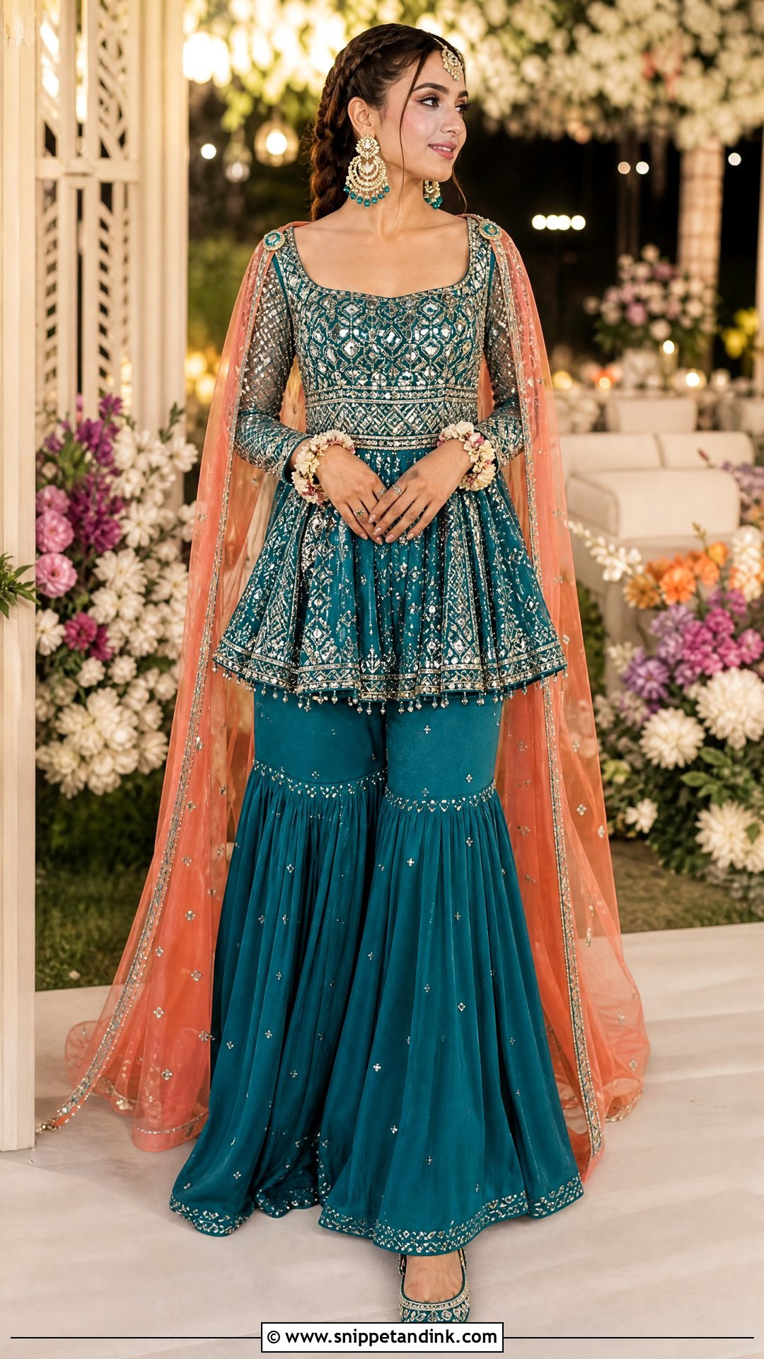 Teal Peplum Sharara Mehndi Outfit - Snippet and Ink - 25 Mehndi Function Dress Outfit for Bride Ideas