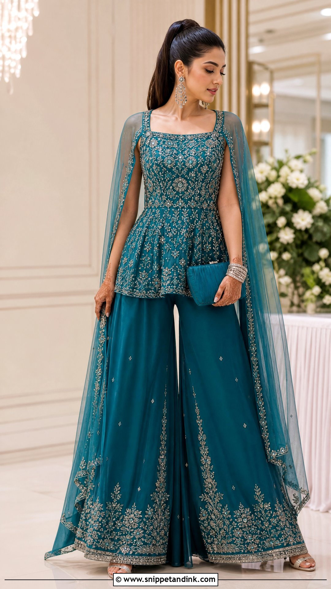 Teal Peplum Sharara for Sangeet Bride - Snippet and Ink - 20 Outfit for Sangeet Function for Bride Ideas