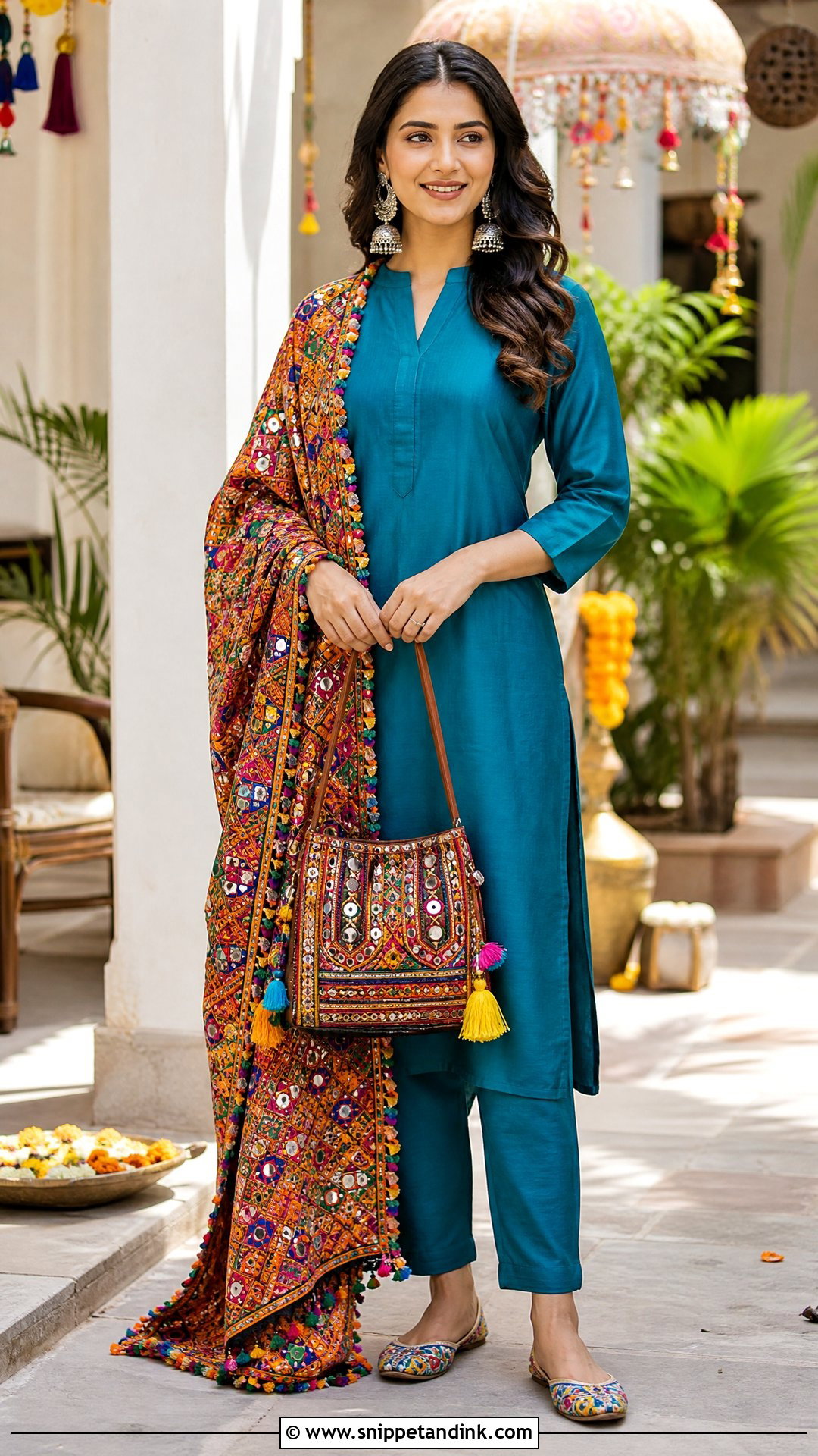 Teal Plain Suit With Kutch Work Dupatta - Snippet and Ink - 20 Plane Suit with Heavy Dupatta Ideas