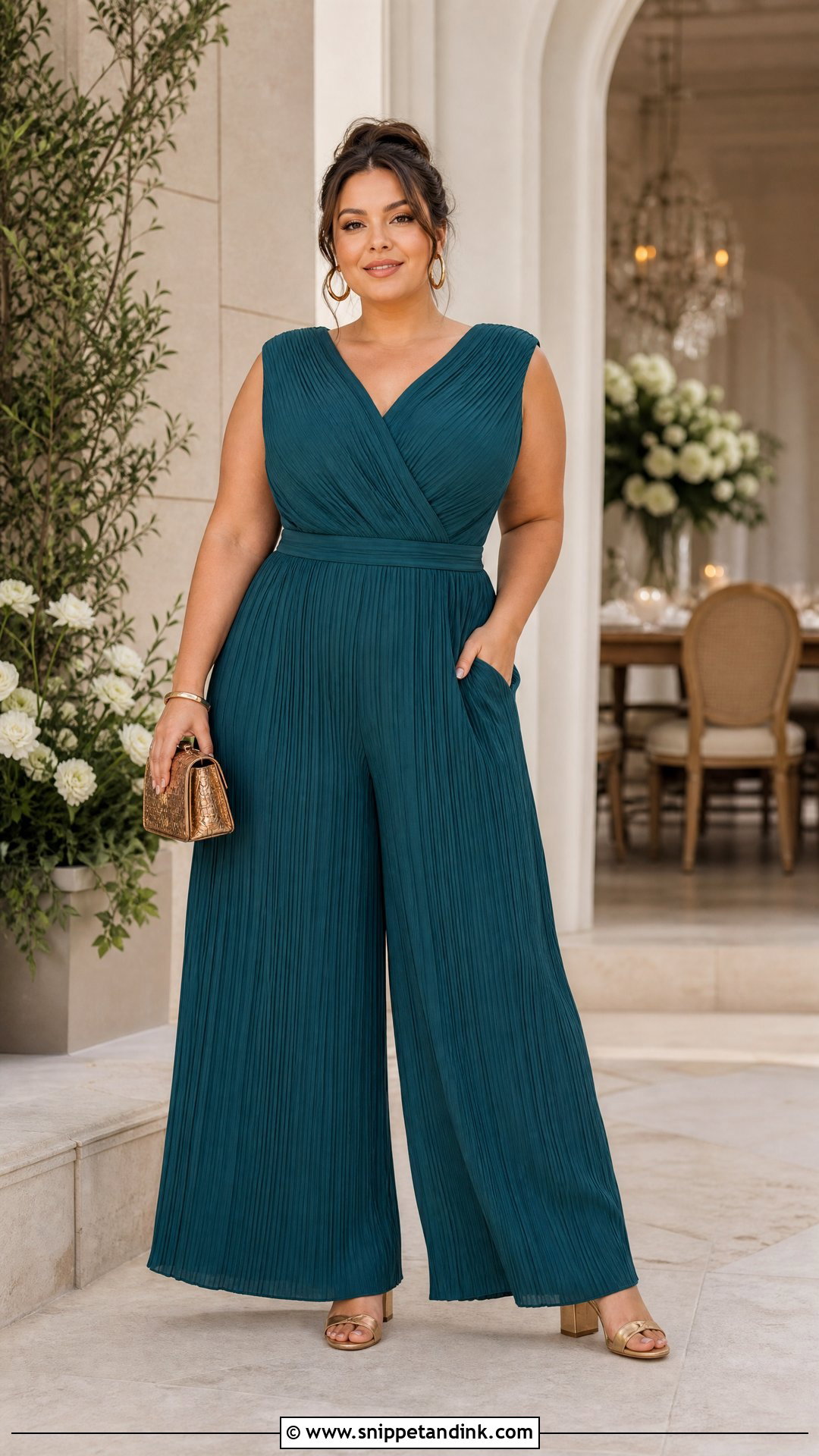 Teal Pleated Plus Size Wedding Jumpsuit - Snippet and Ink - 20 Plus Size Jumpsuit Wedding Ideas