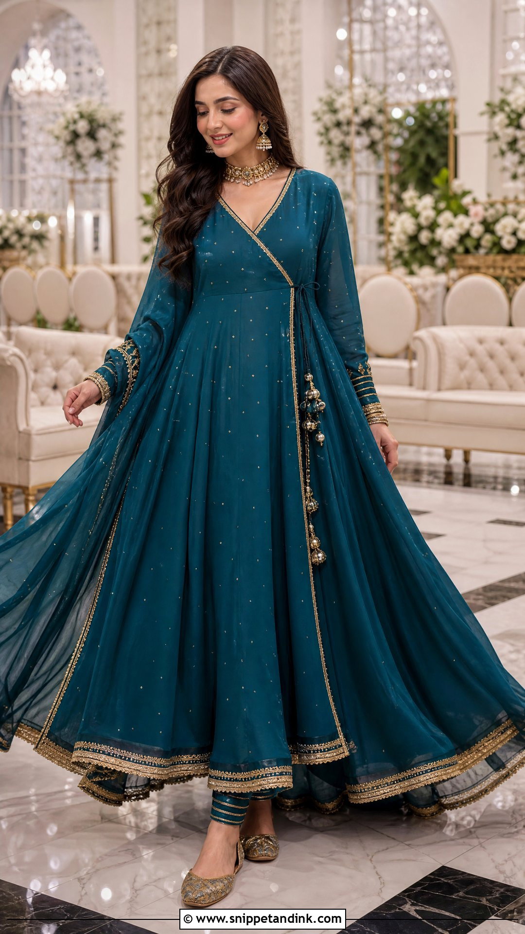 Teal Sangeet Angrakha Anarkali - Snippet and Ink - 20 Pakistani Bridal Sangeet Outfit Ideas