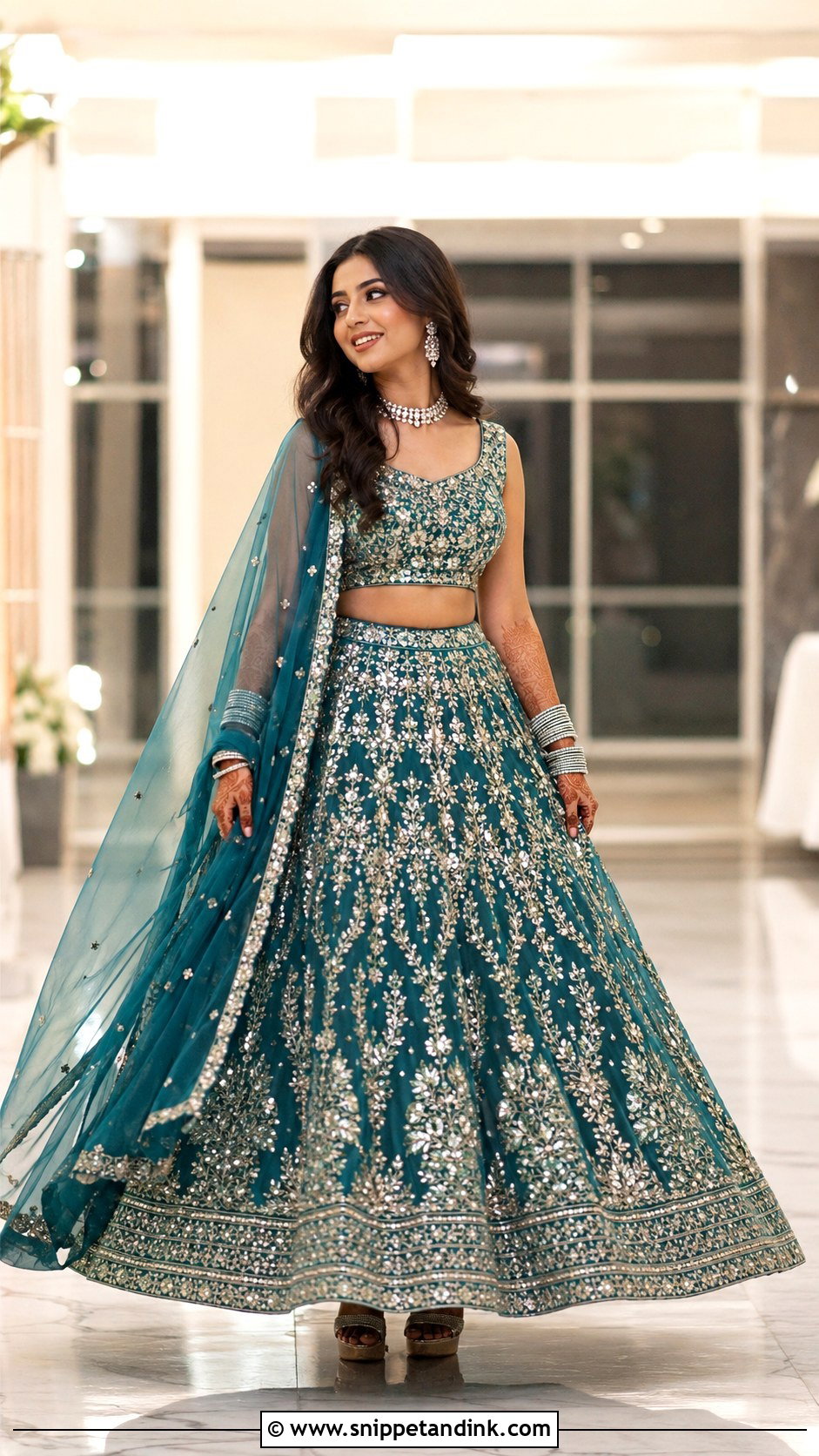 Teal Sangeet Lehenga - Snippet and Ink - 25 Sangeet Outfits for Bride