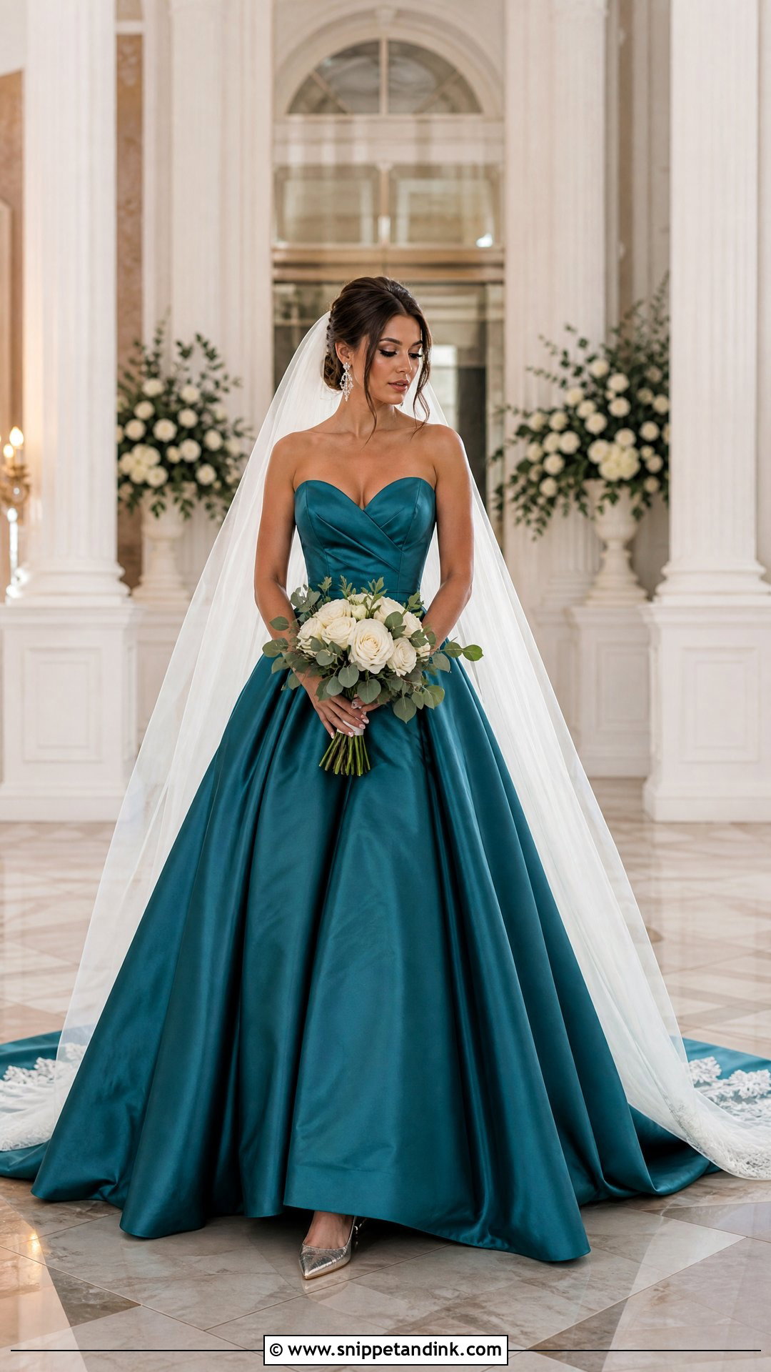 Teal Satin Ball Gown Wedding Dress - Snippet and Ink - 25 Teal Wedding Dress Ideas