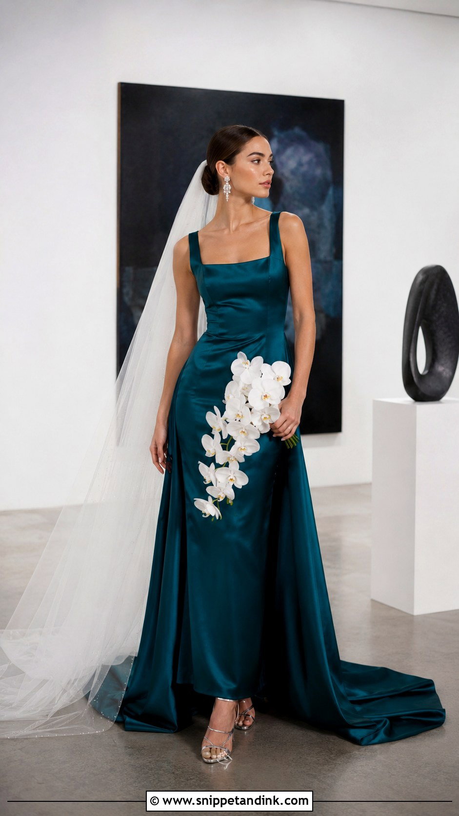 Teal Satin Wedding Dress Bride - Snippet and Ink - 20 Colorful Bride Ideas