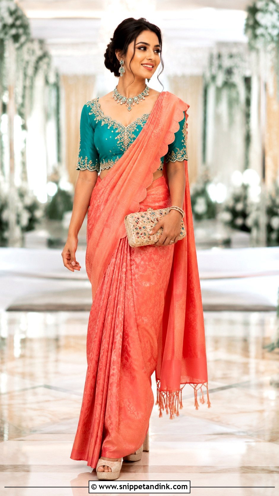 Teal Scalloped Maggam Work Bridal Blouse - Snippet and Ink - 20 Bride Maggam Work Blouses Ideas