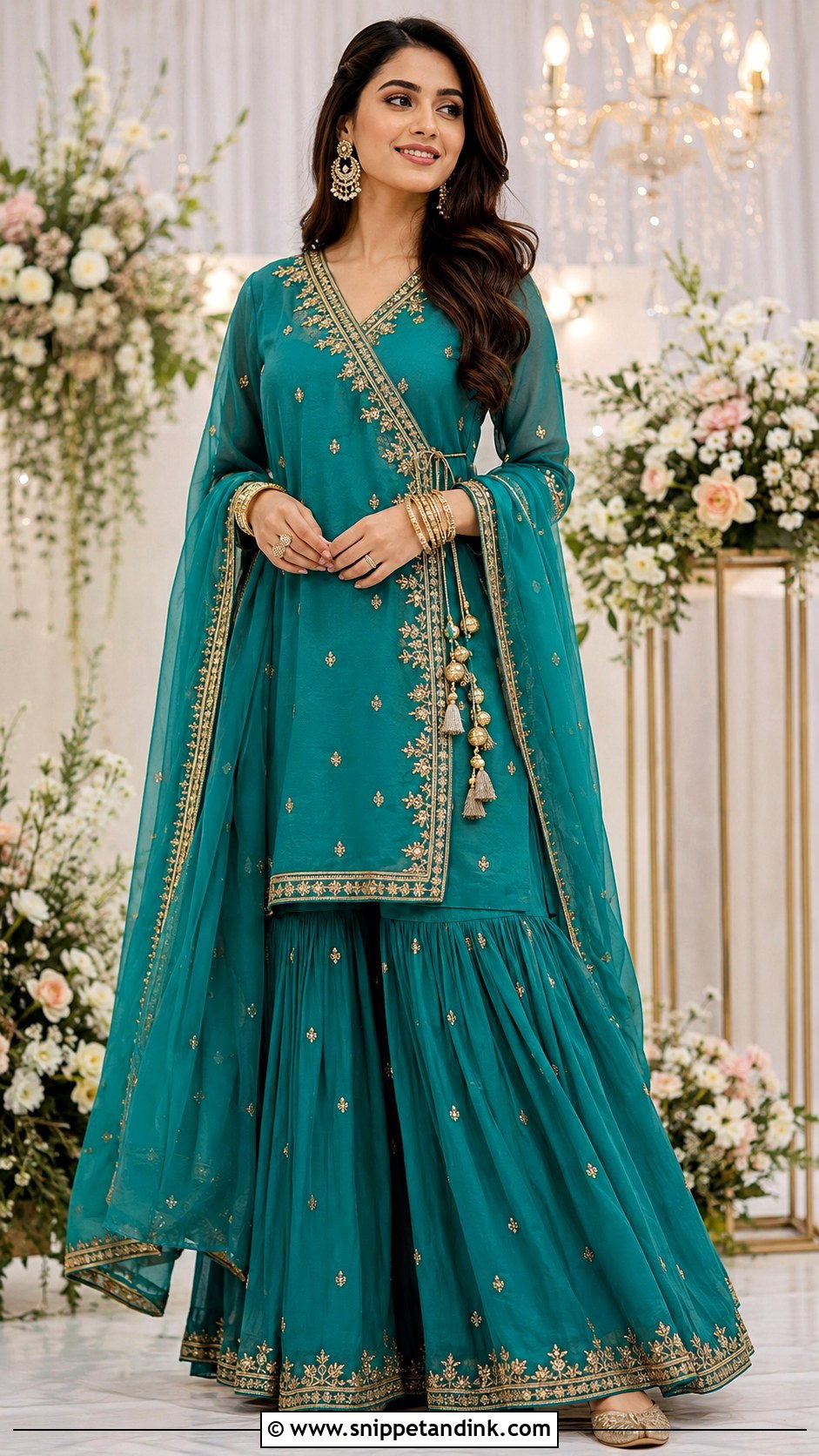 Teal Sharara With Angrakha Shirt - Snippet and Ink - 20 Pakistani Sharara Designs for Wedding