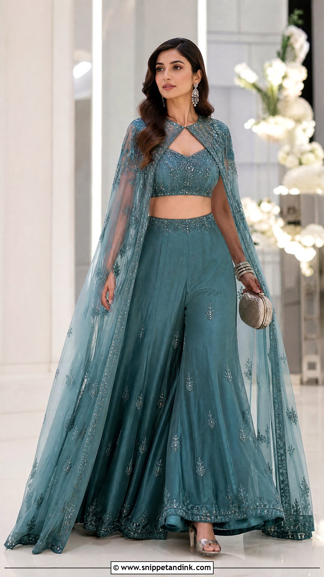 Teal Sharara With Cape Top - Snippet and Ink - 20 Stylish Sharara Designs for Wedding