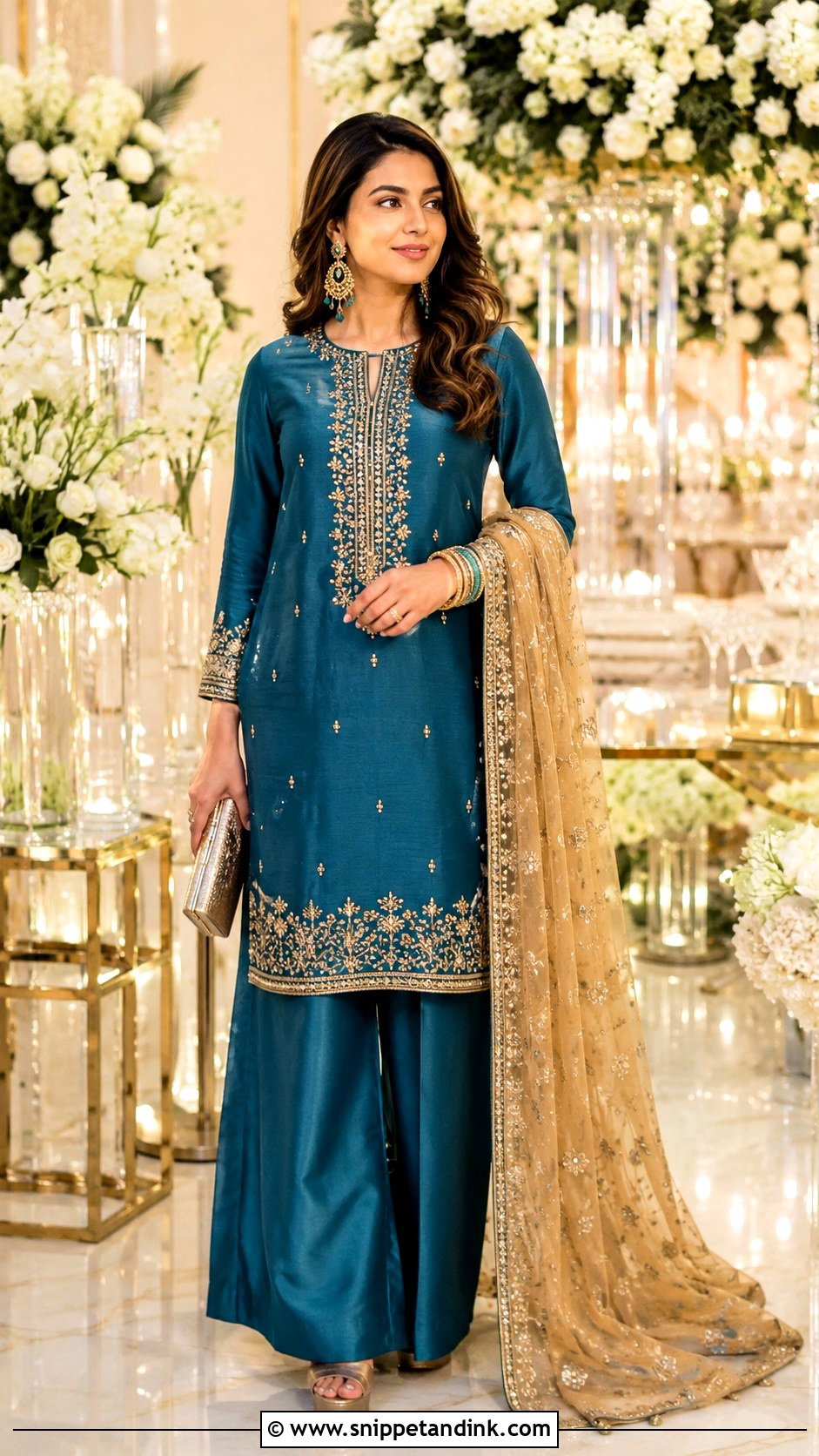 Teal Silk Long Shirt Palazzo Wedding Outfit - Snippet and Ink - 20 Long Shirt with Plazo Wedding Dress Ideas