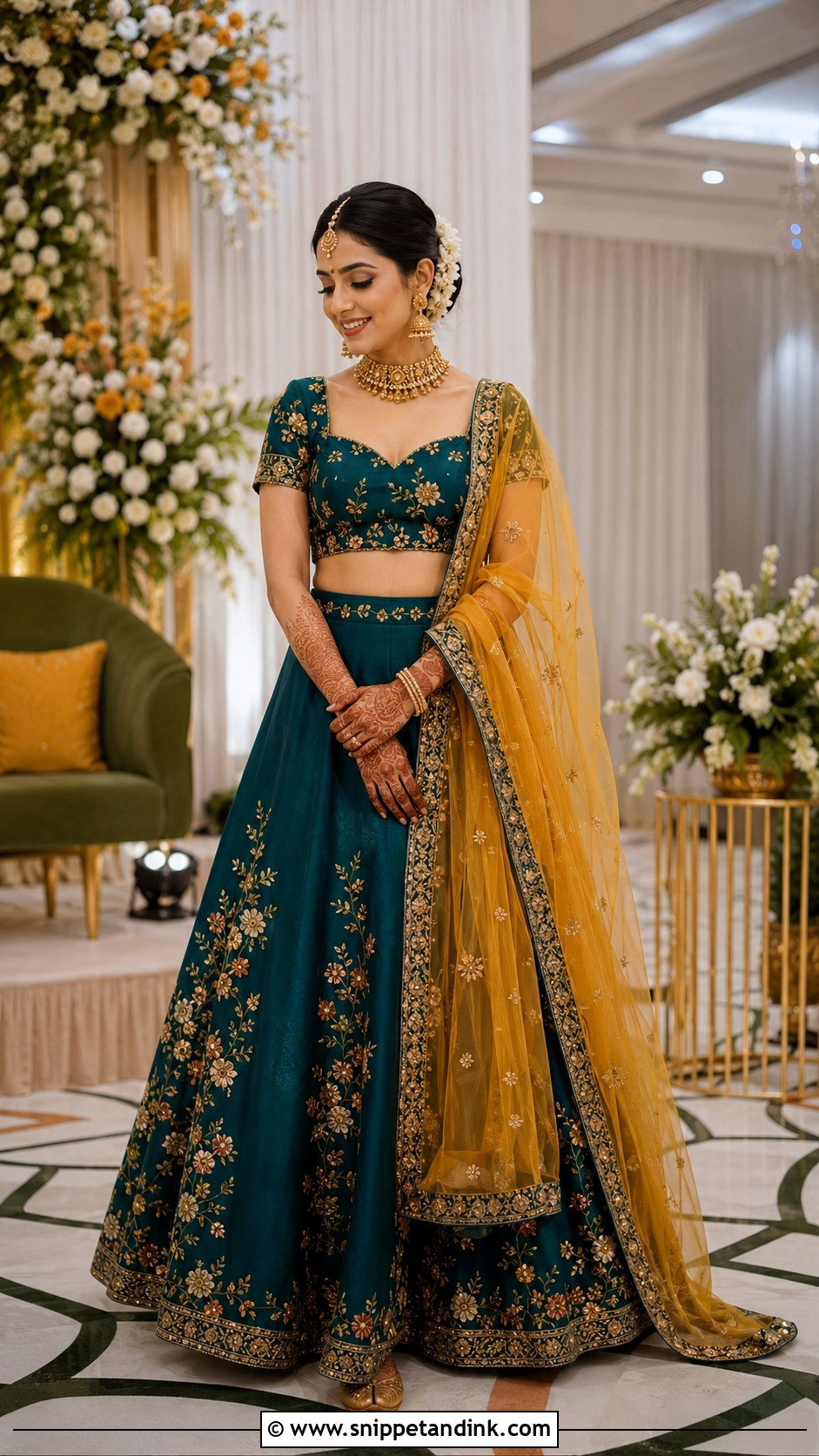 Teal Silk Mehandi Night Lehenga - Snippet and Ink - 20 Mehandi Night Dress for Bride Ideas