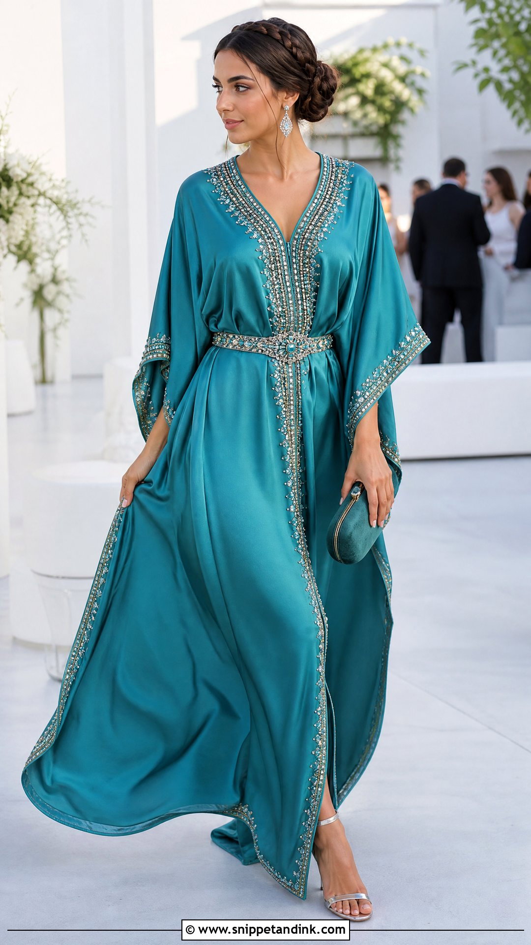 Teal Silk Wedding Kaftan With Beaded Belt - Snippet and Ink - 20 Wedding Kaftan Ideas