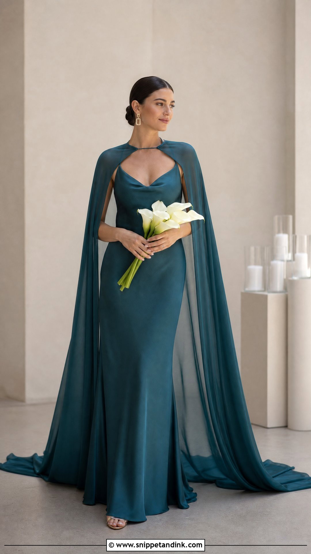 Teal Slip Wedding Dress With Cape - Snippet and Ink - 25 Teal Wedding Dress Ideas