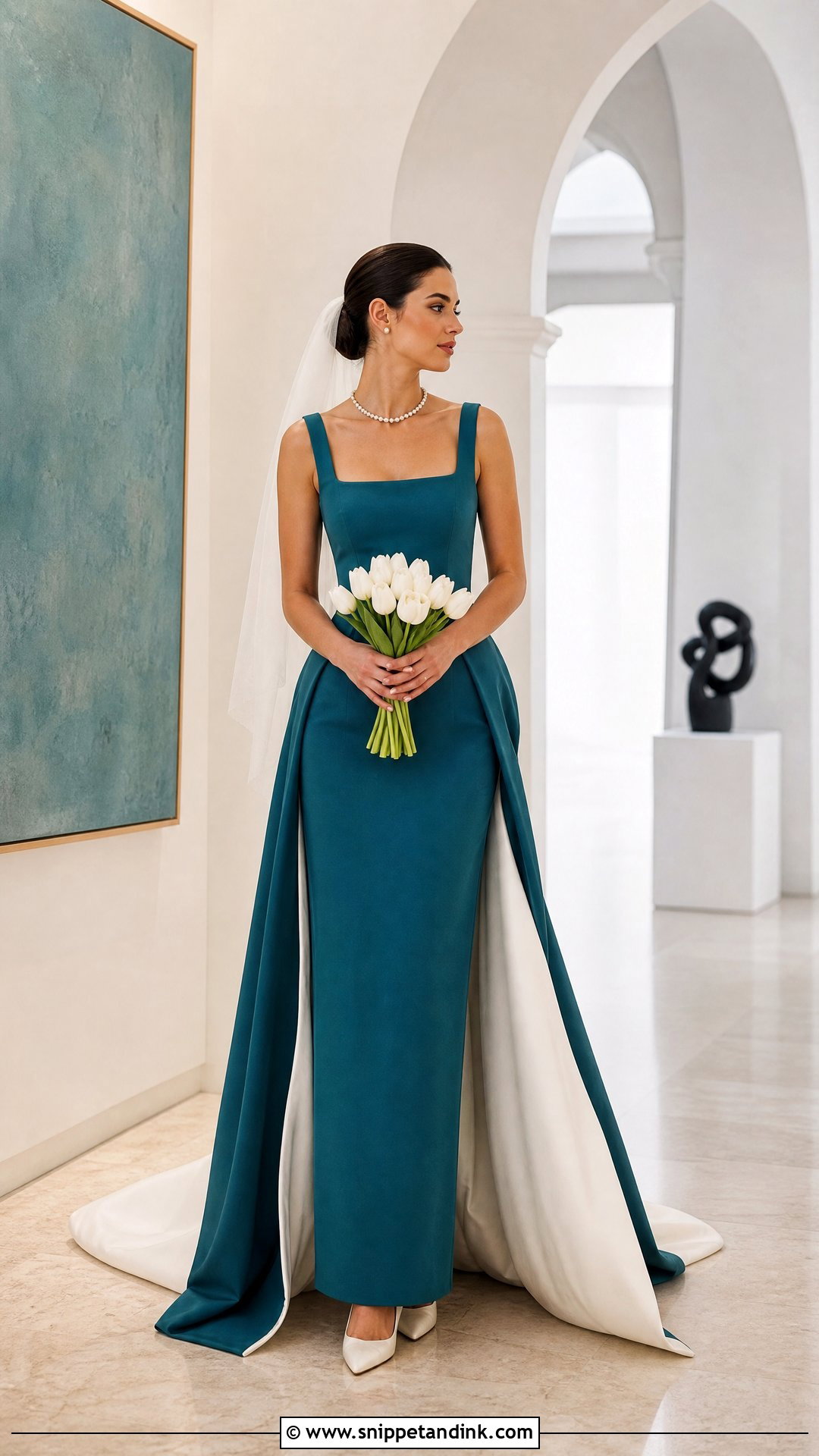 Teal Square Neck Column Wedding Dress - Snippet and Ink - 25 Teal Wedding Dress Ideas